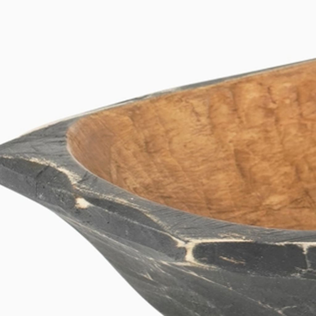 20" Black Solid Wood Dough Bowl With Handles - Kitchen & Dining