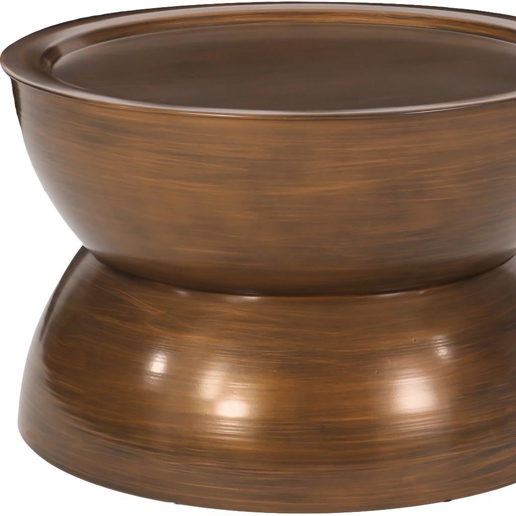 24" Antiqued Bronze Distressed Iron Round Hourglass End Table - Living Room