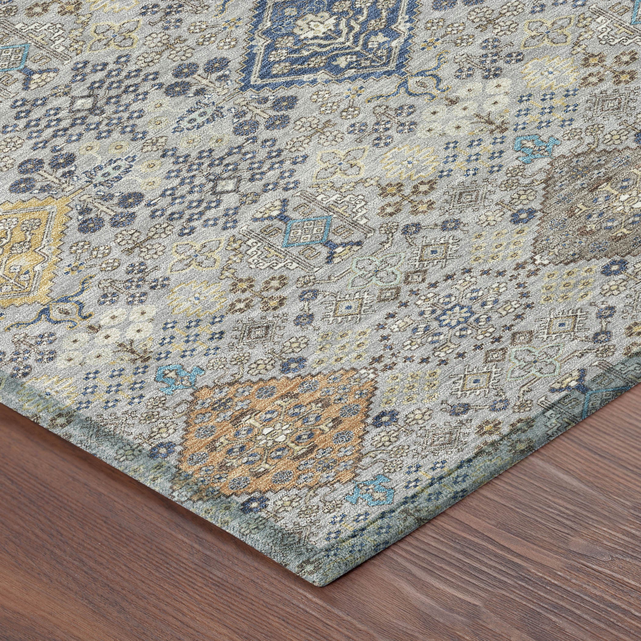 10' X 14' Silver And Navy Blue Oriental Washable Indoor Outdoor Area Rug - Sports & Outdoor