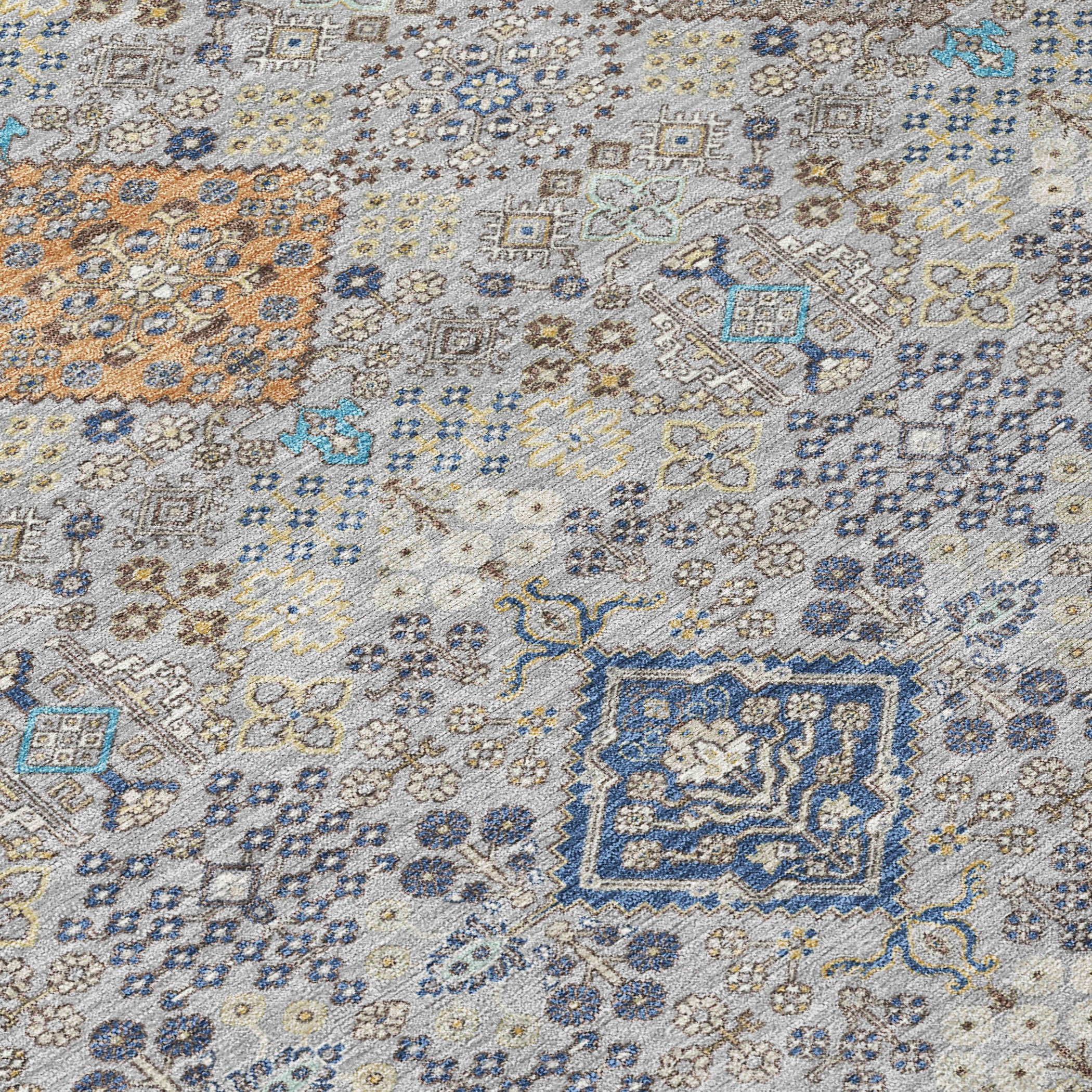 10' X 14' Silver And Navy Blue Oriental Washable Indoor Outdoor Area Rug - Sports & Outdoor