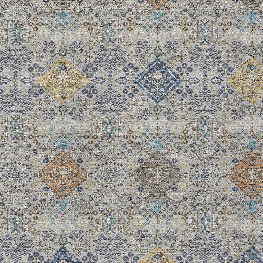 10' X 14' Silver And Navy Blue Oriental Washable Indoor Outdoor Area Rug - Sports & Outdoor