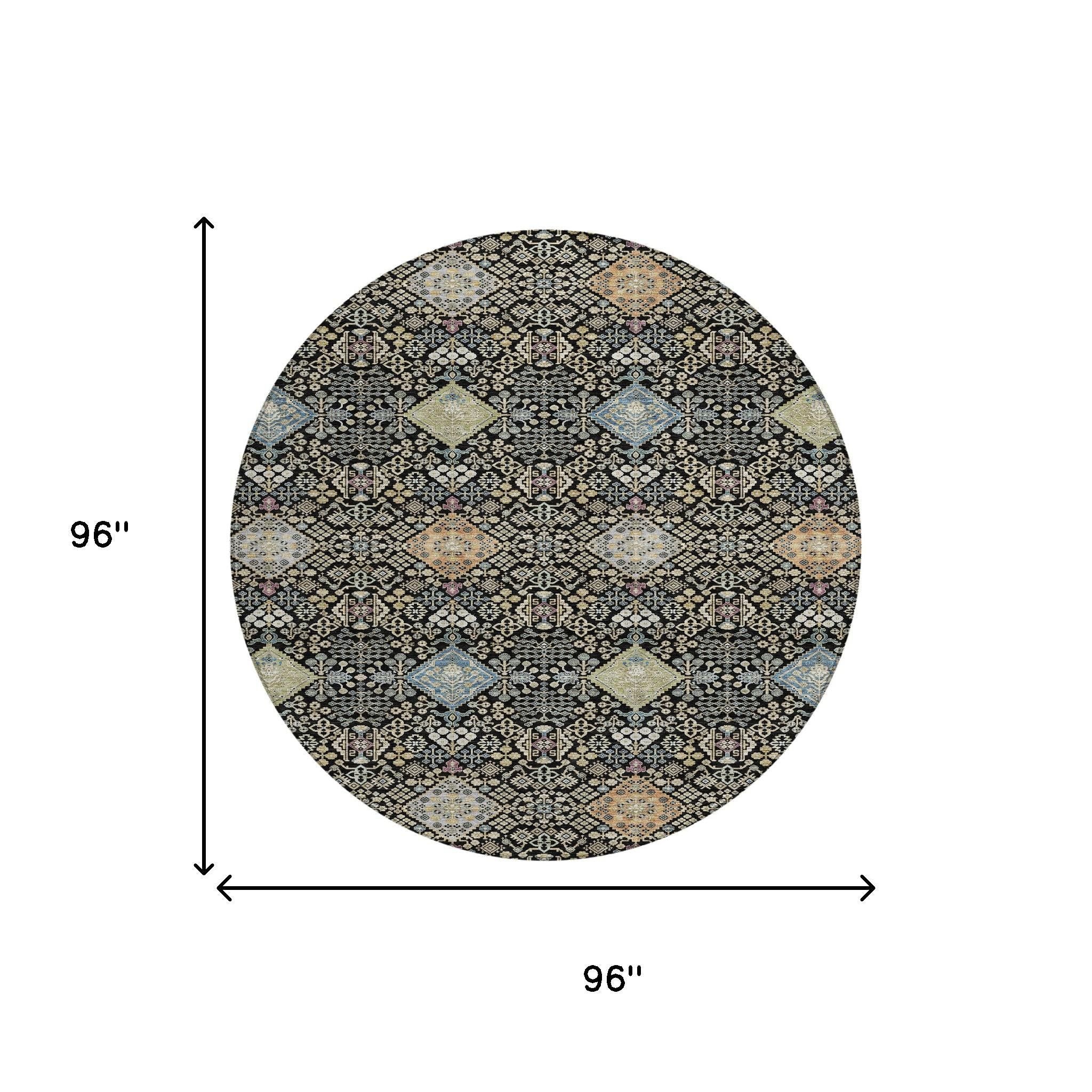 8' Black And Copper Round Oriental Washable Indoor Outdoor Area Rug - Sports & Outdoor