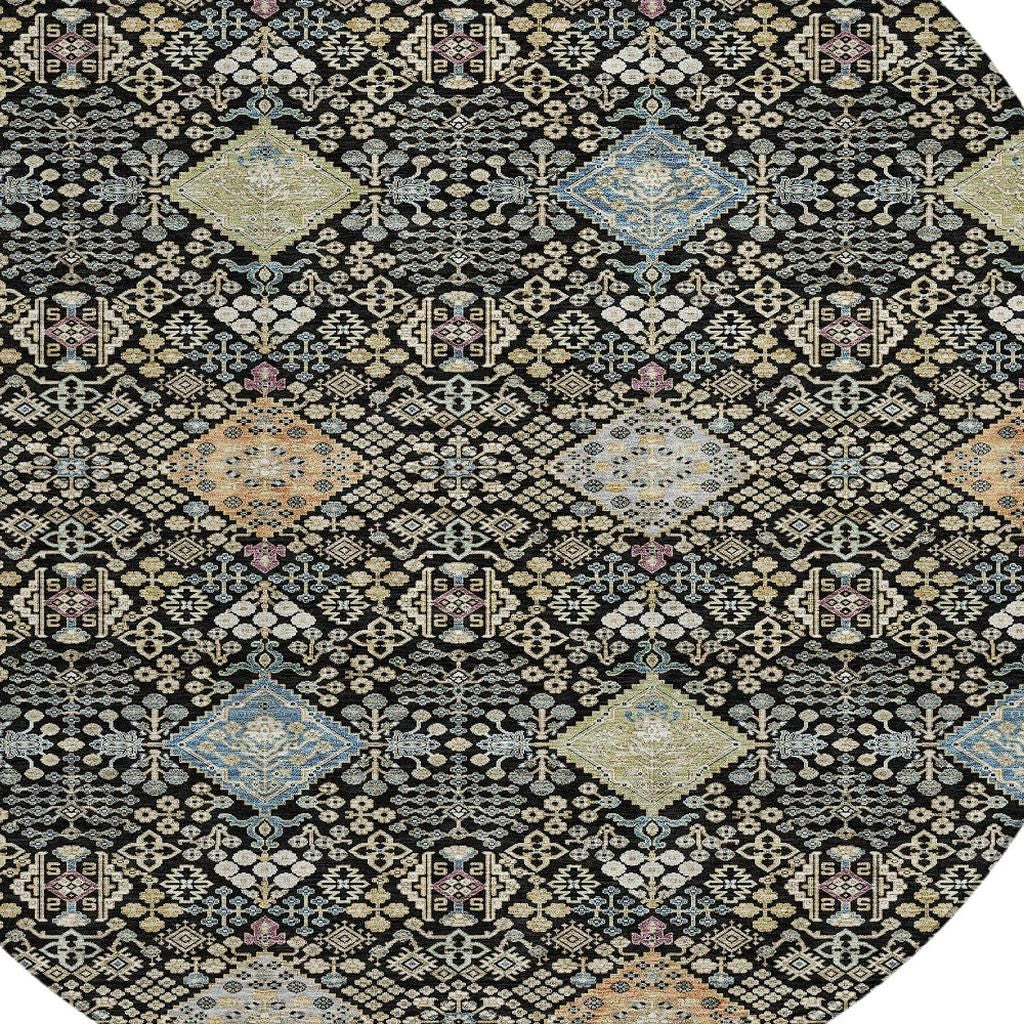 8' Black And Copper Round Oriental Washable Indoor Outdoor Area Rug - Sports & Outdoor