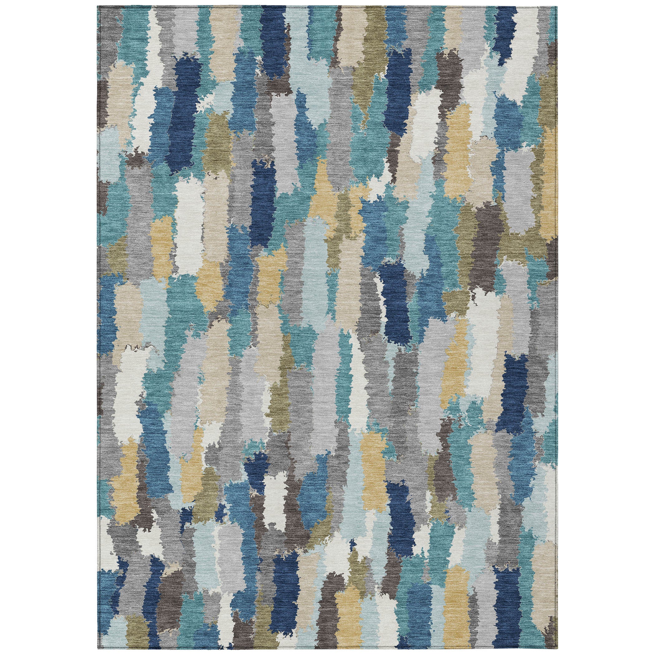 5' X 8' Teal Blue And Navy Blue Striped Washable Indoor Outdoor Area Rug - Sports & Outdoor