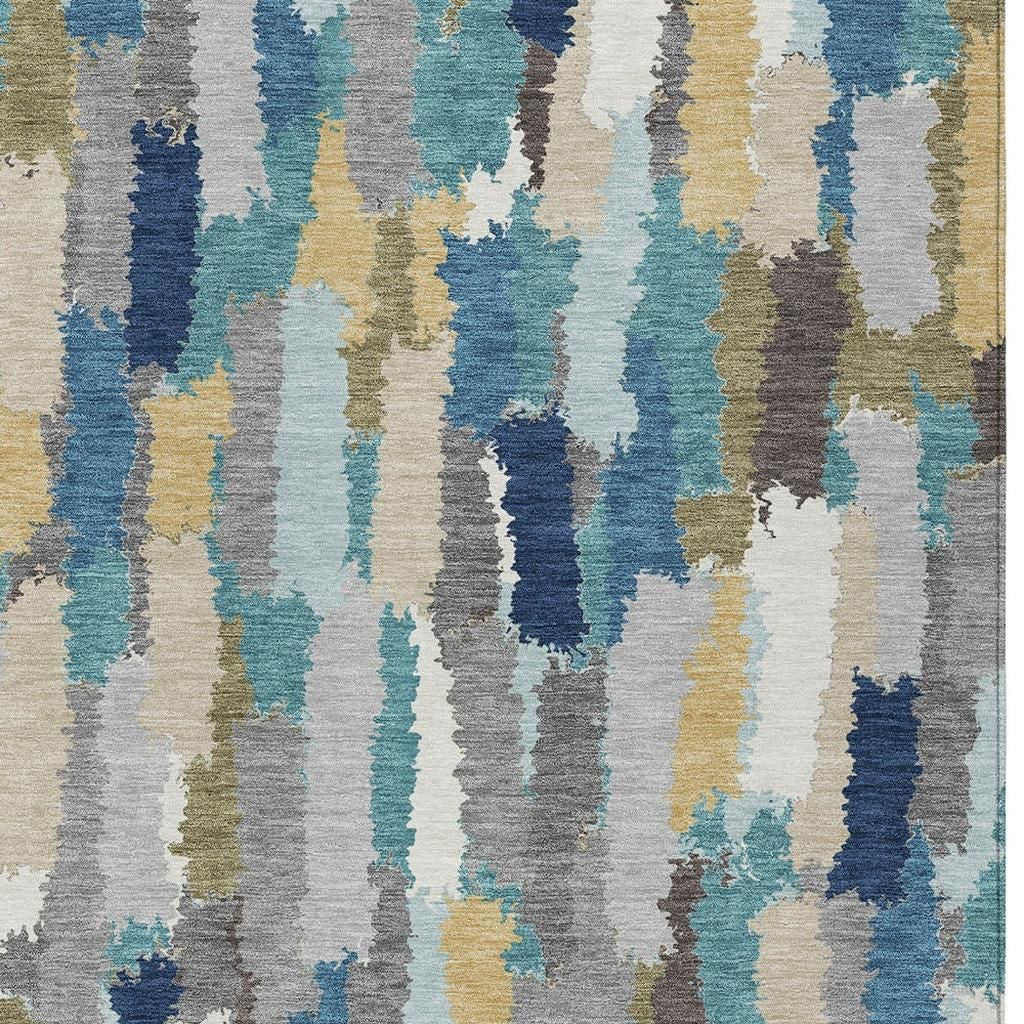 5' X 8' Teal Blue And Navy Blue Striped Washable Indoor Outdoor Area Rug - Sports & Outdoor