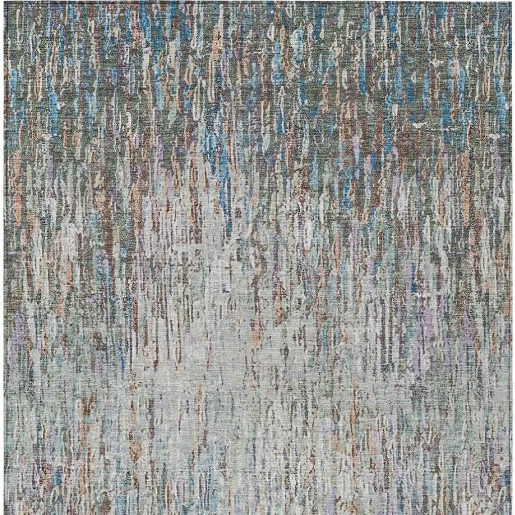 10' X 14' Green And Gray Striped Washable Indoor Outdoor Area Rug - Sports & Outdoor