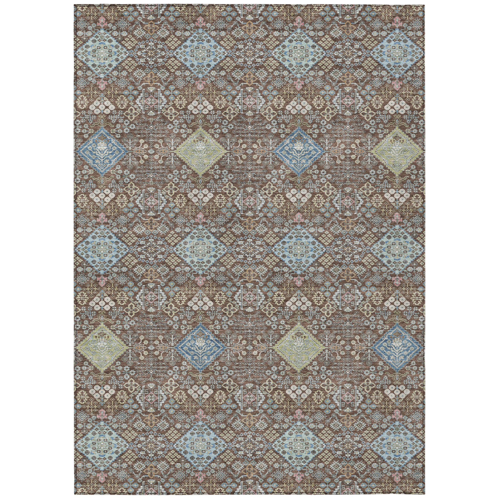 5' X 8' Chocolate And Green Oriental Washable Indoor Outdoor Area Rug - Sports & Outdoor