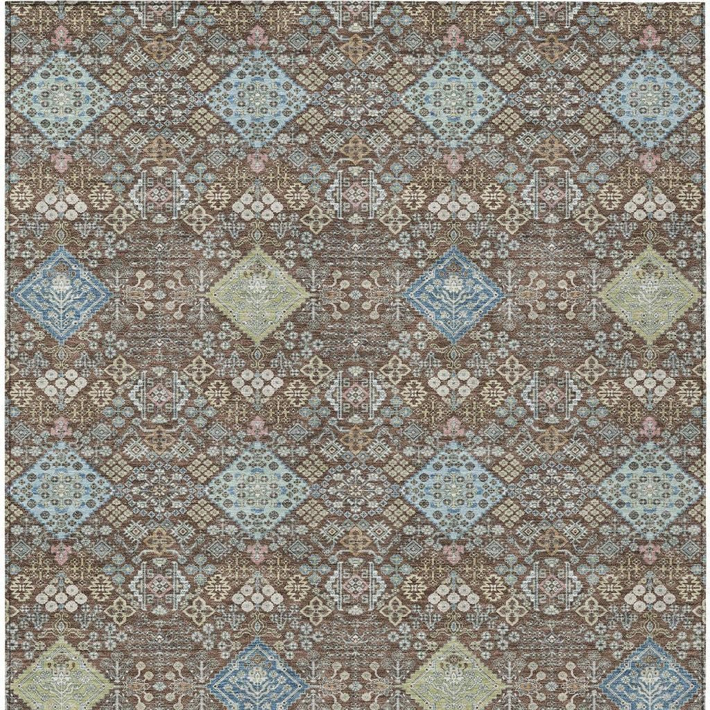 5' X 8' Chocolate And Green Oriental Washable Indoor Outdoor Area Rug - Sports & Outdoor