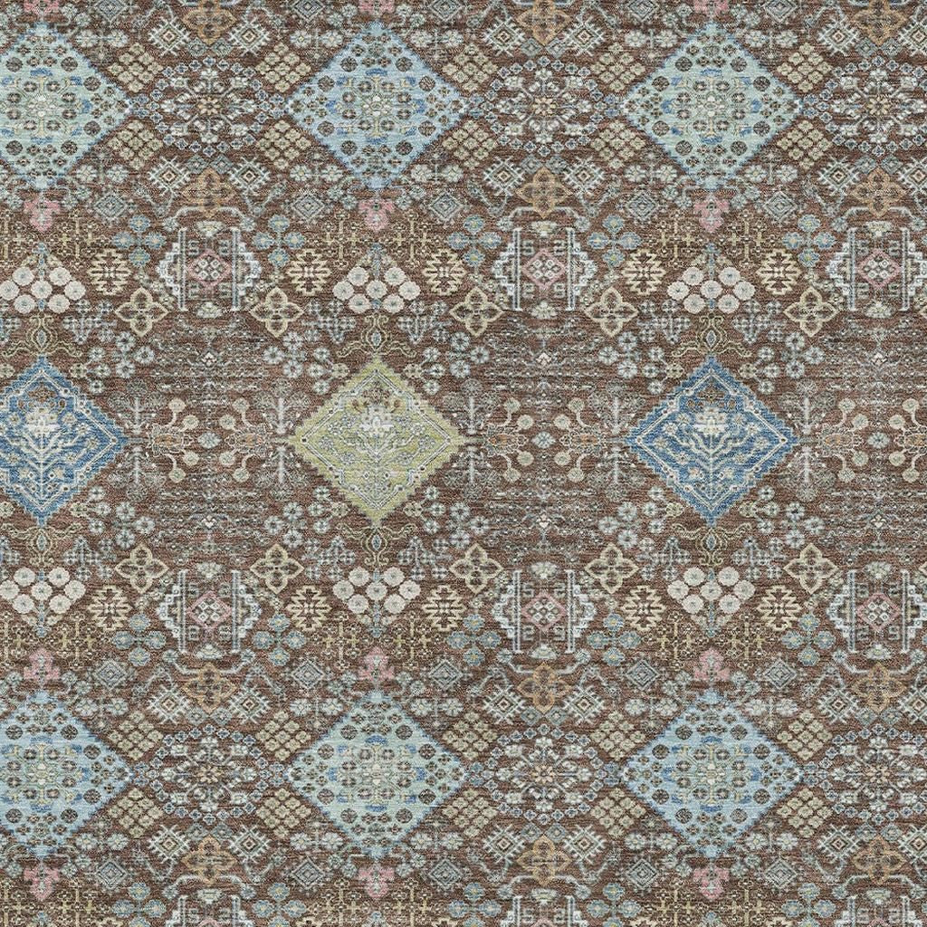 5' X 8' Chocolate And Green Oriental Washable Indoor Outdoor Area Rug - Sports & Outdoor