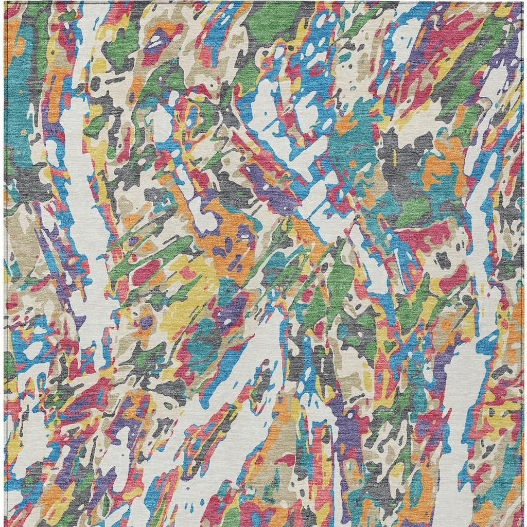 3' X 5' Cream And Green Abstract Washable Indoor Outdoor Area Rug - Sports & Outdoor