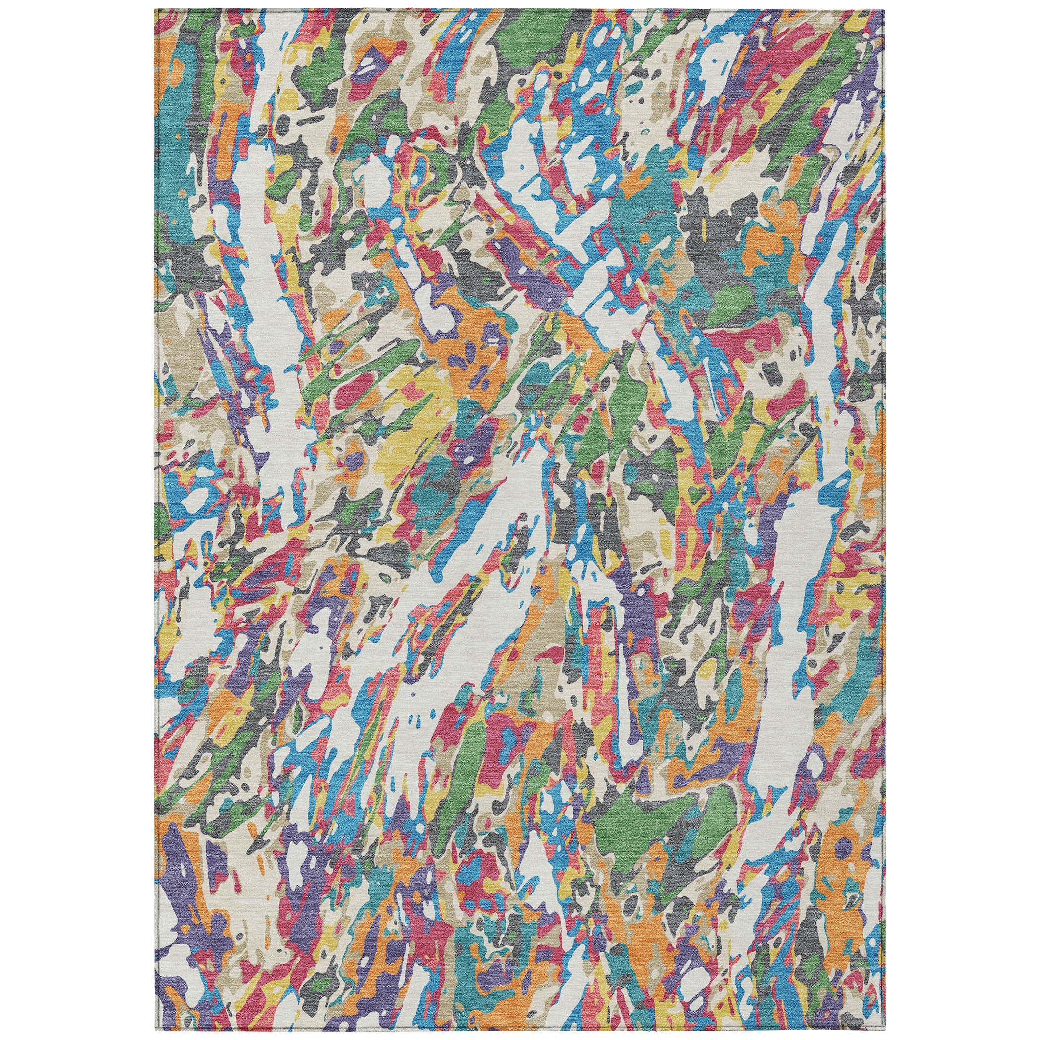 3' X 5' Cream And Green Abstract Washable Indoor Outdoor Area Rug - Sports & Outdoor