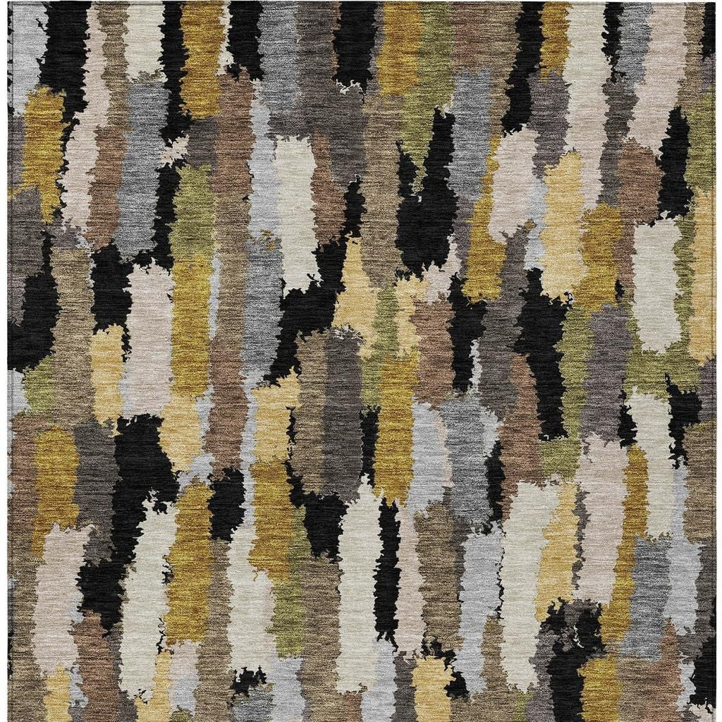 5' X 8' Black And Brown Striped Washable Indoor Outdoor Area Rug - Sports & Outdoor