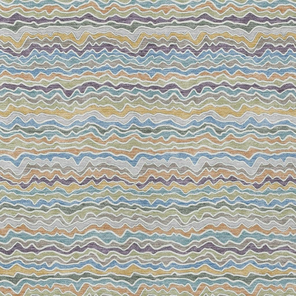 10' X 14' Blue And Green Striped Washable Indoor Outdoor Area Rug - Sports & Outdoor