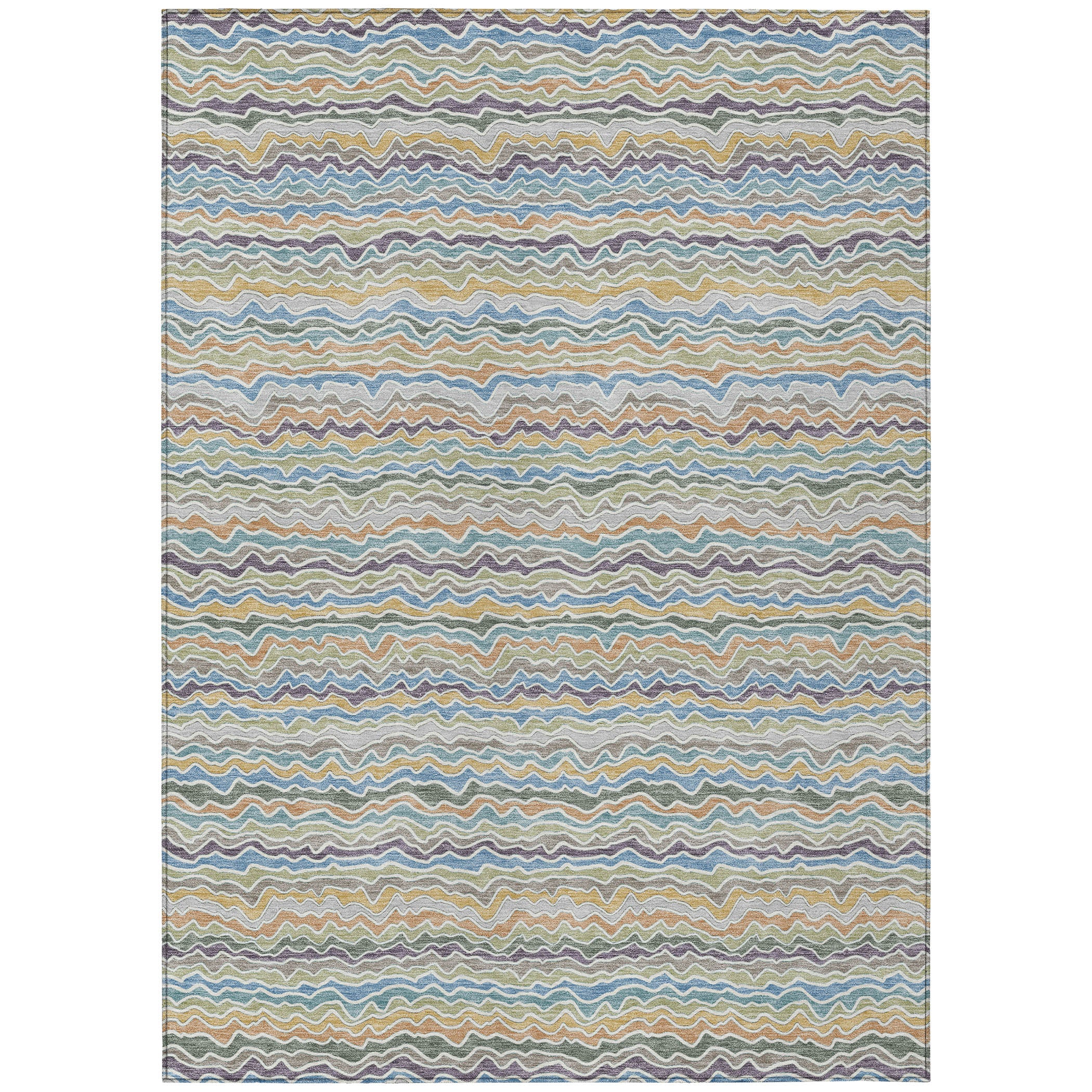10' X 14' Blue And Green Striped Washable Indoor Outdoor Area Rug - Sports & Outdoor