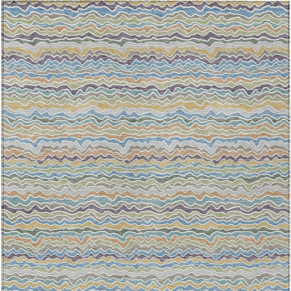 10' X 14' Blue And Green Striped Washable Indoor Outdoor Area Rug - Sports & Outdoor