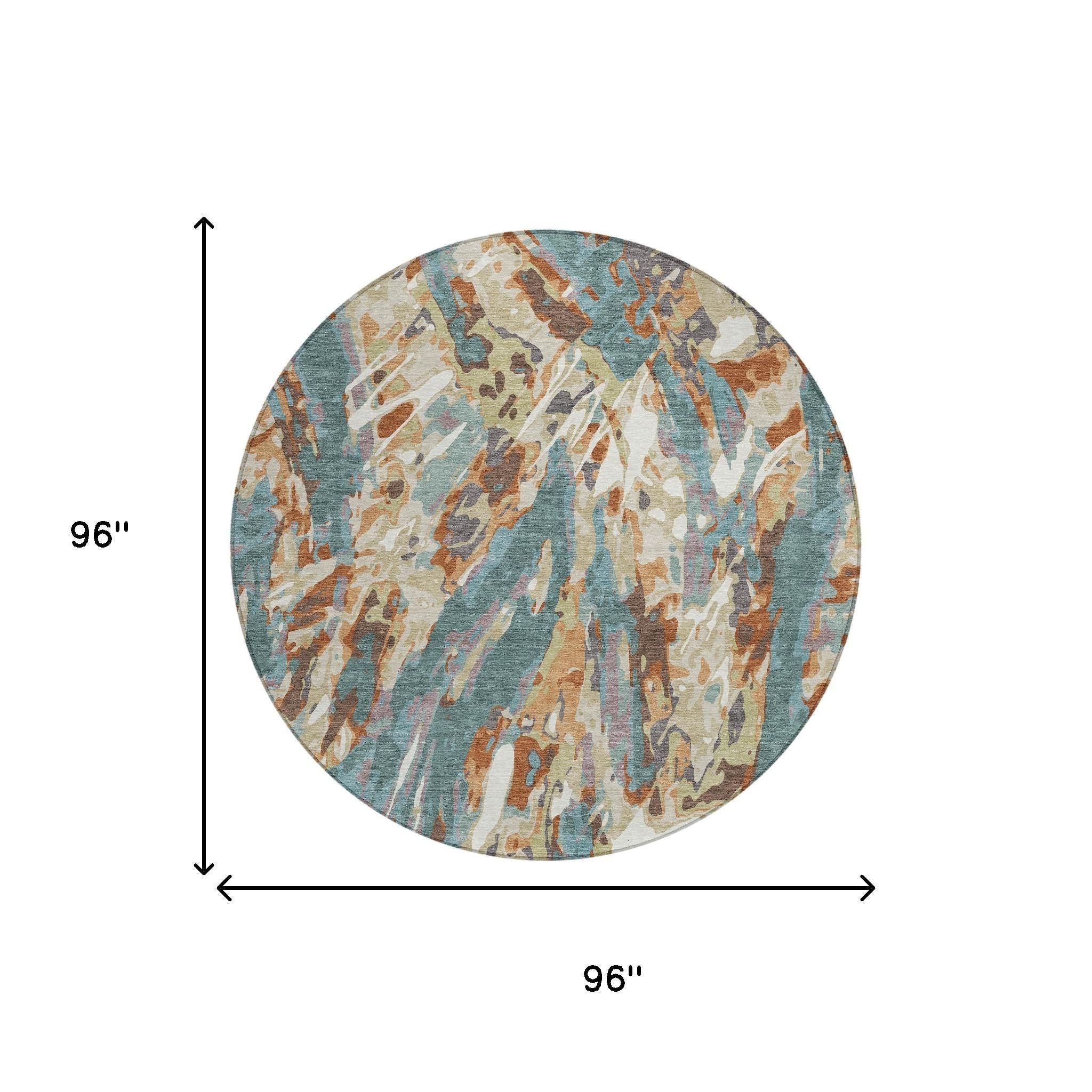 8' Teal Blue And Gray Round Abstract Washable Indoor Outdoor Area Rug - Sports & Outdoor