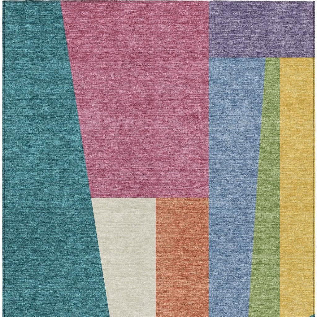 3' X 5' Teal Blue And Blush Geometric Washable Indoor Outdoor Area Rug - Sports & Outdoor