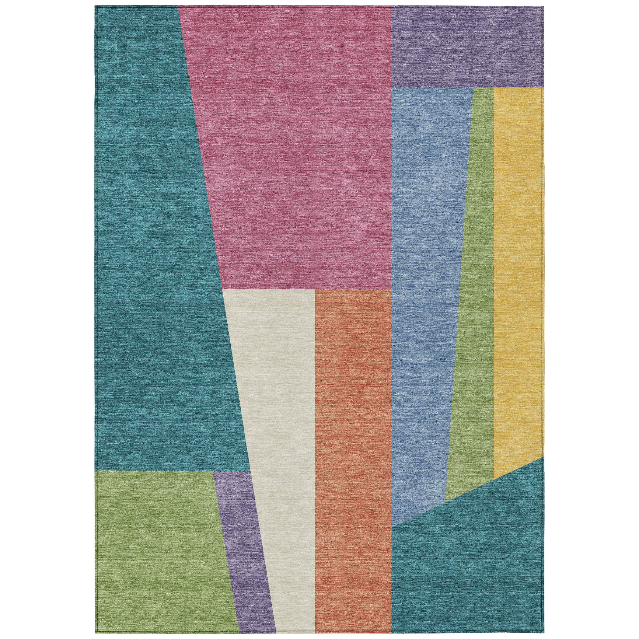 3' X 5' Teal Blue And Blush Geometric Washable Indoor Outdoor Area Rug - Sports & Outdoor