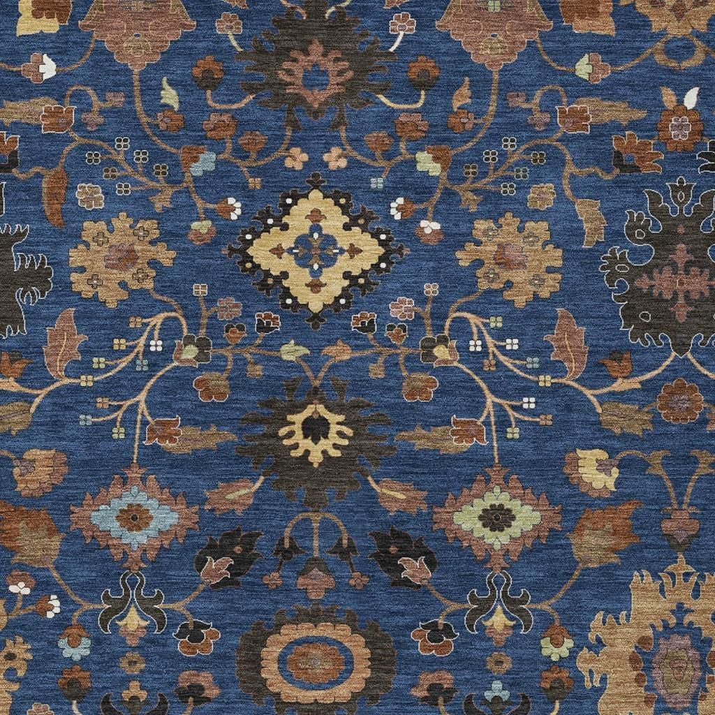 3' X 5' Navy Blue And Copper Floral Medallion Washable Indoor Outdoor Area Rug - Sports & Outdoor