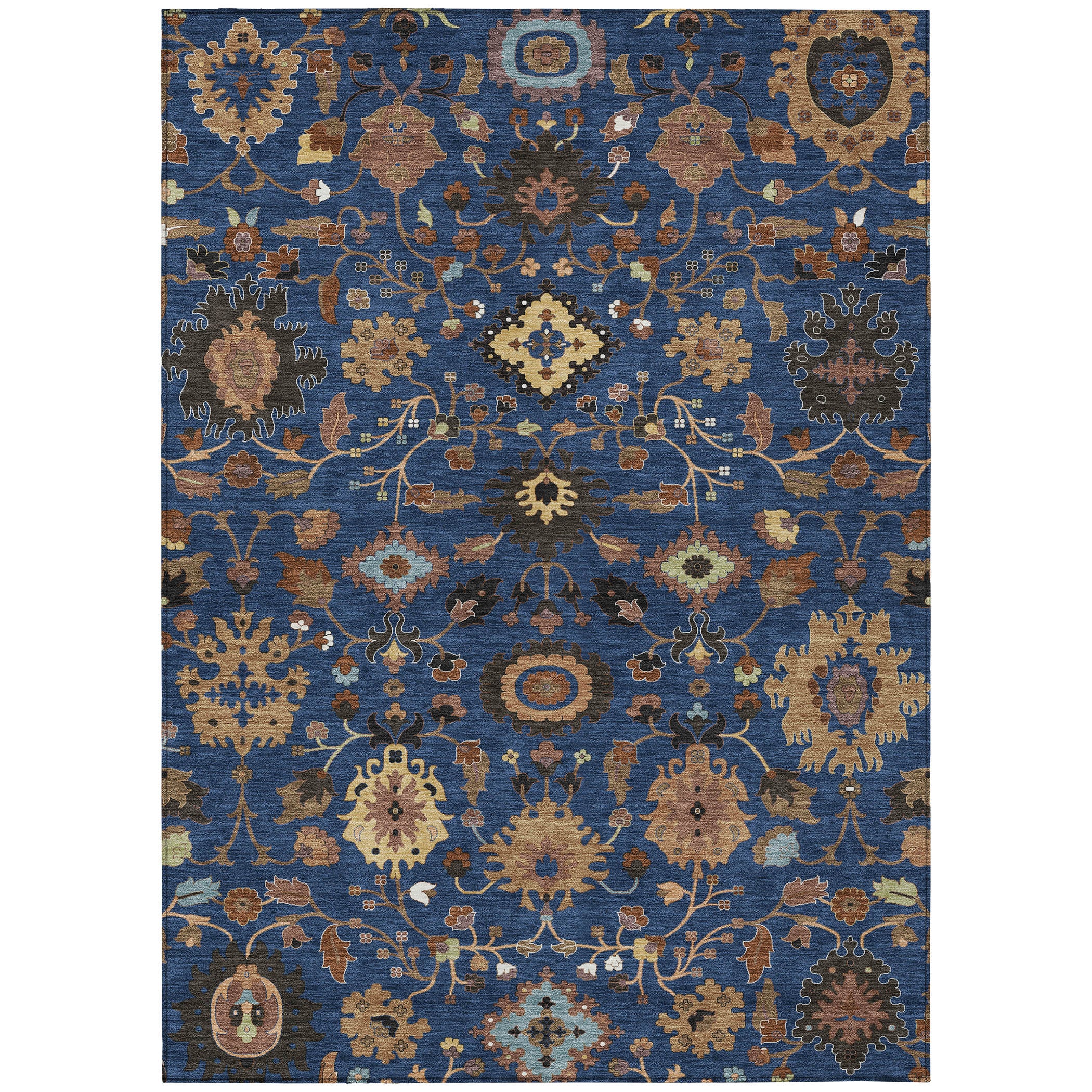 3' X 5' Navy Blue And Copper Floral Medallion Washable Indoor Outdoor Area Rug - Sports & Outdoor