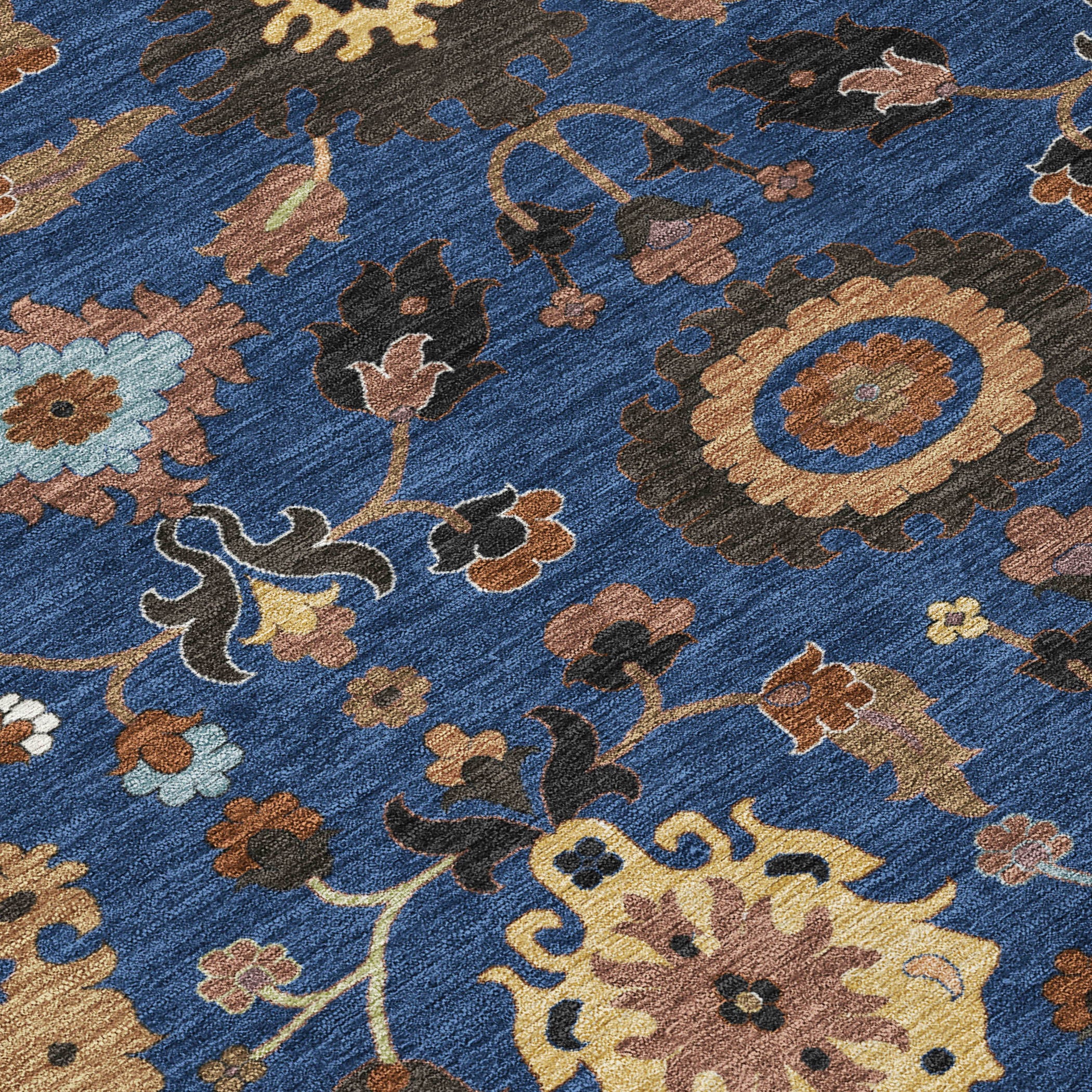 3' X 5' Navy Blue And Copper Floral Medallion Washable Indoor Outdoor Area Rug - Sports & Outdoor