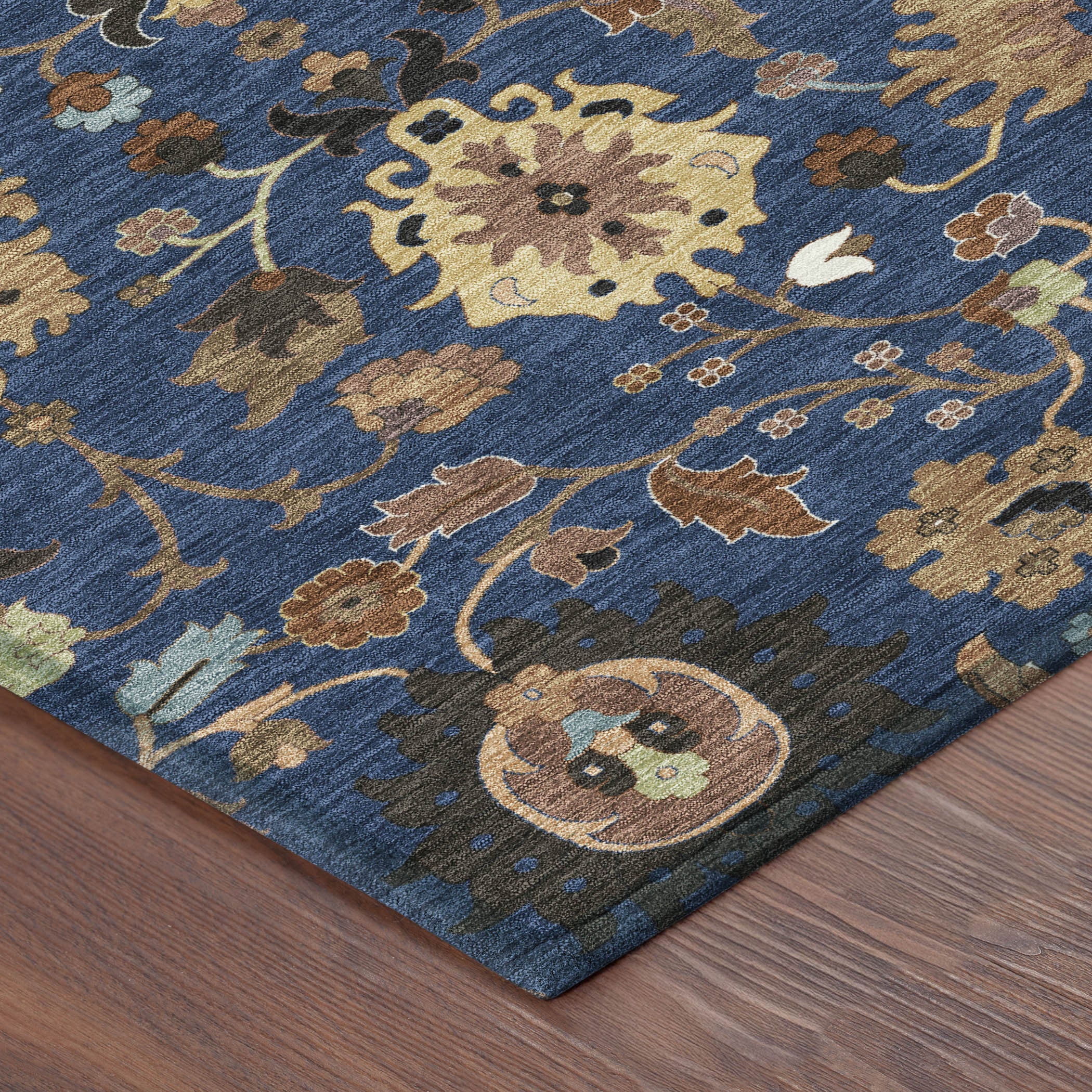 3' X 5' Navy Blue And Copper Floral Medallion Washable Indoor Outdoor Area Rug - Sports & Outdoor