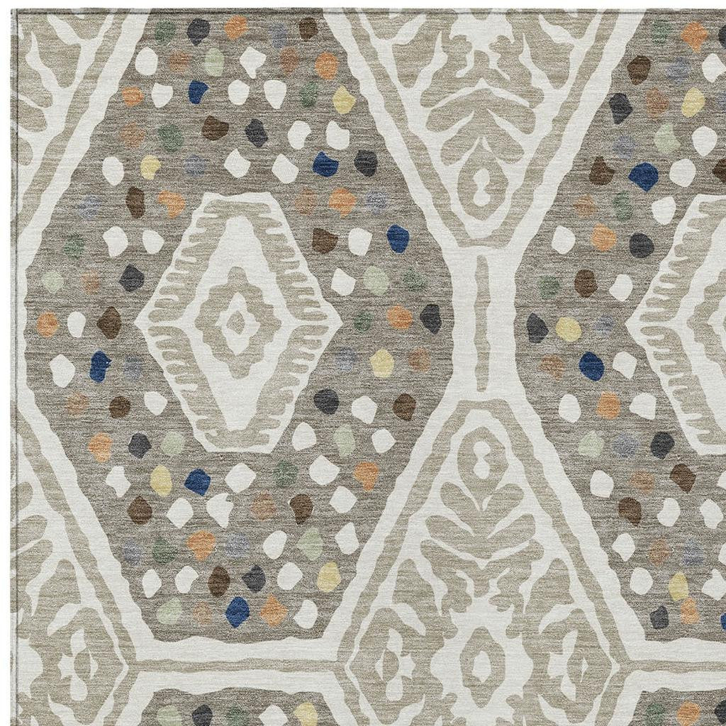 10' X 14' Ivory And Taupe Tribal Washable Indoor Outdoor Area Rug - Sports & Outdoor