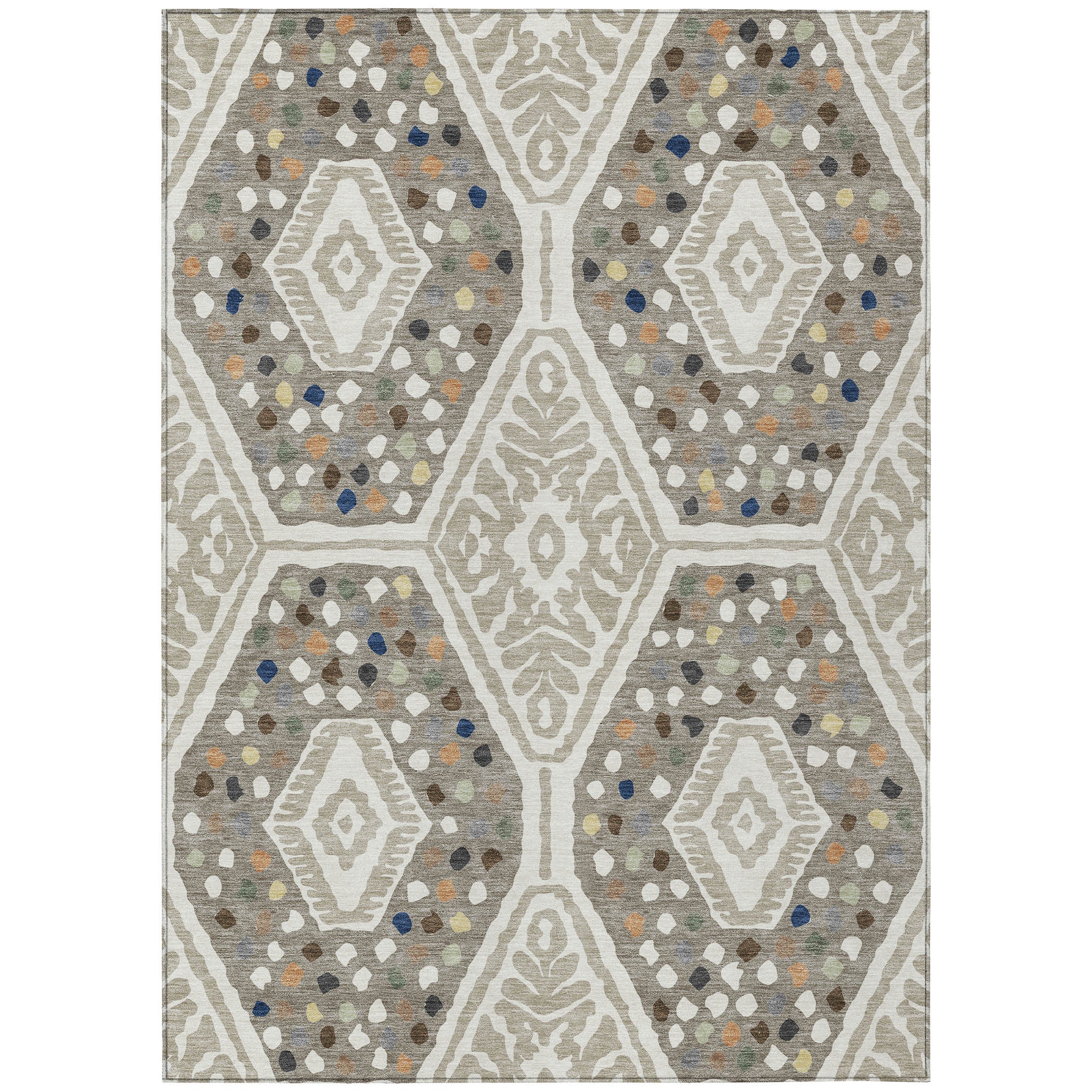 10' X 14' Ivory And Taupe Tribal Washable Indoor Outdoor Area Rug - Sports & Outdoor