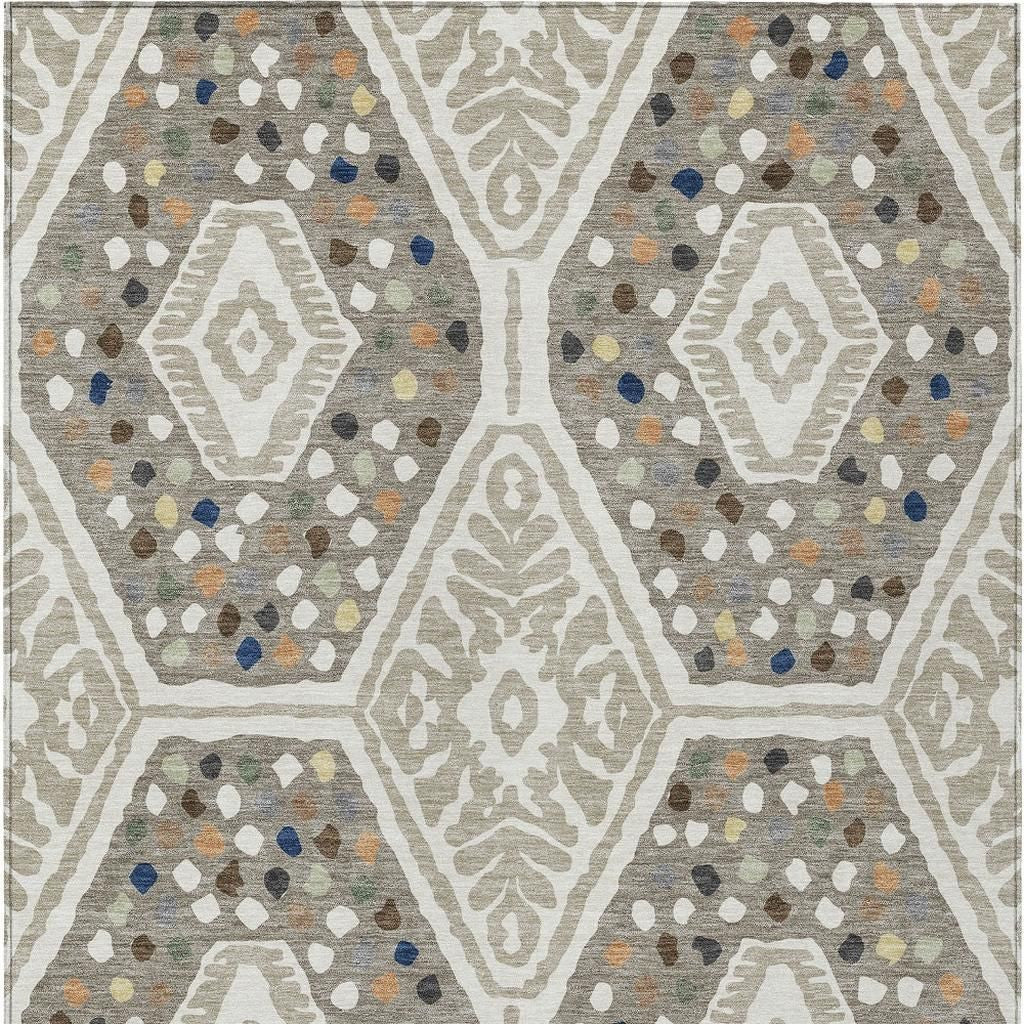 10' X 14' Ivory And Taupe Tribal Washable Indoor Outdoor Area Rug - Sports & Outdoor
