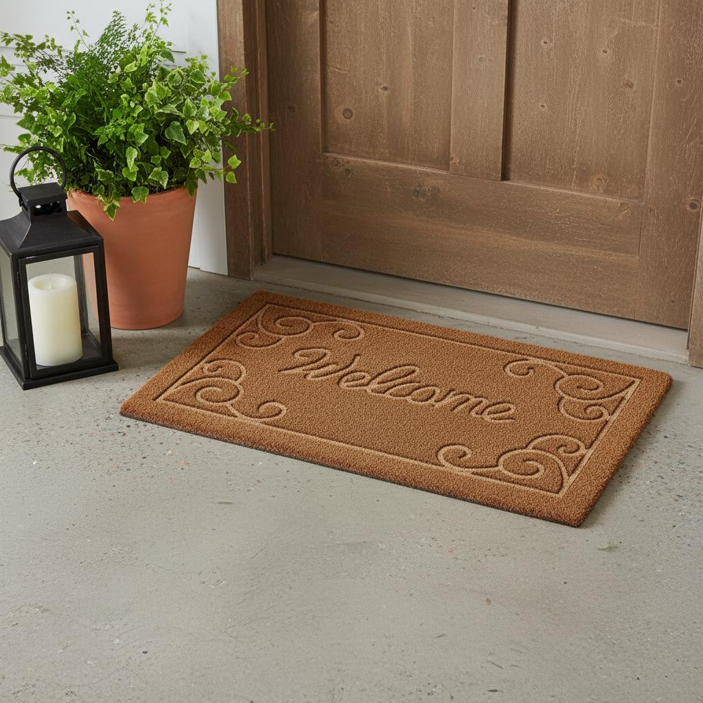 18" X 30" Beige and White Coir Vines Welcome Outdoor Door Mat - Home & Garden