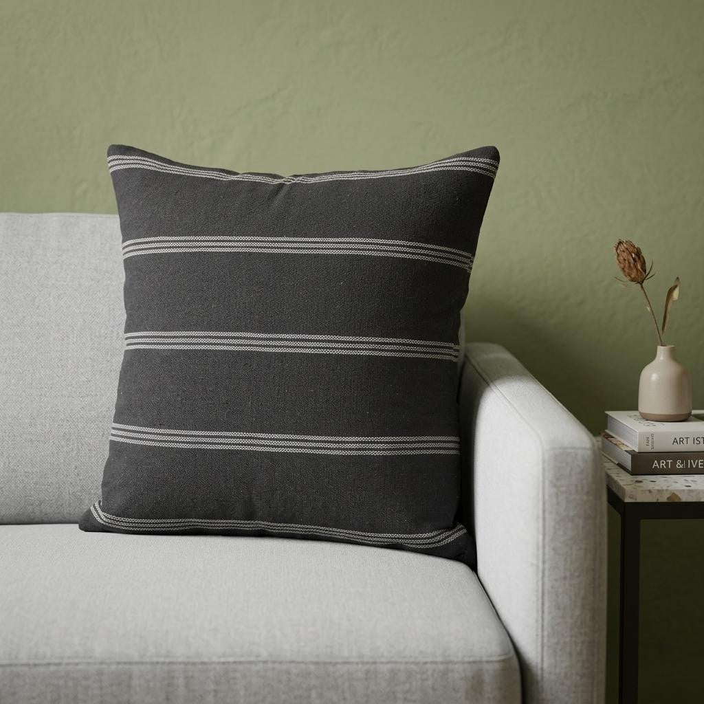 22" Gray Striped Linen Throw Pillow Cover - Home & Garden