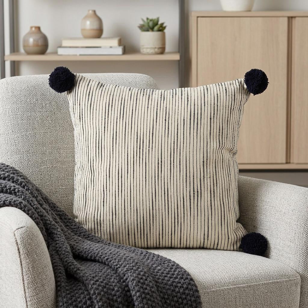 18" Black Striped Linen Throw Pillow Cover - Home & Garden