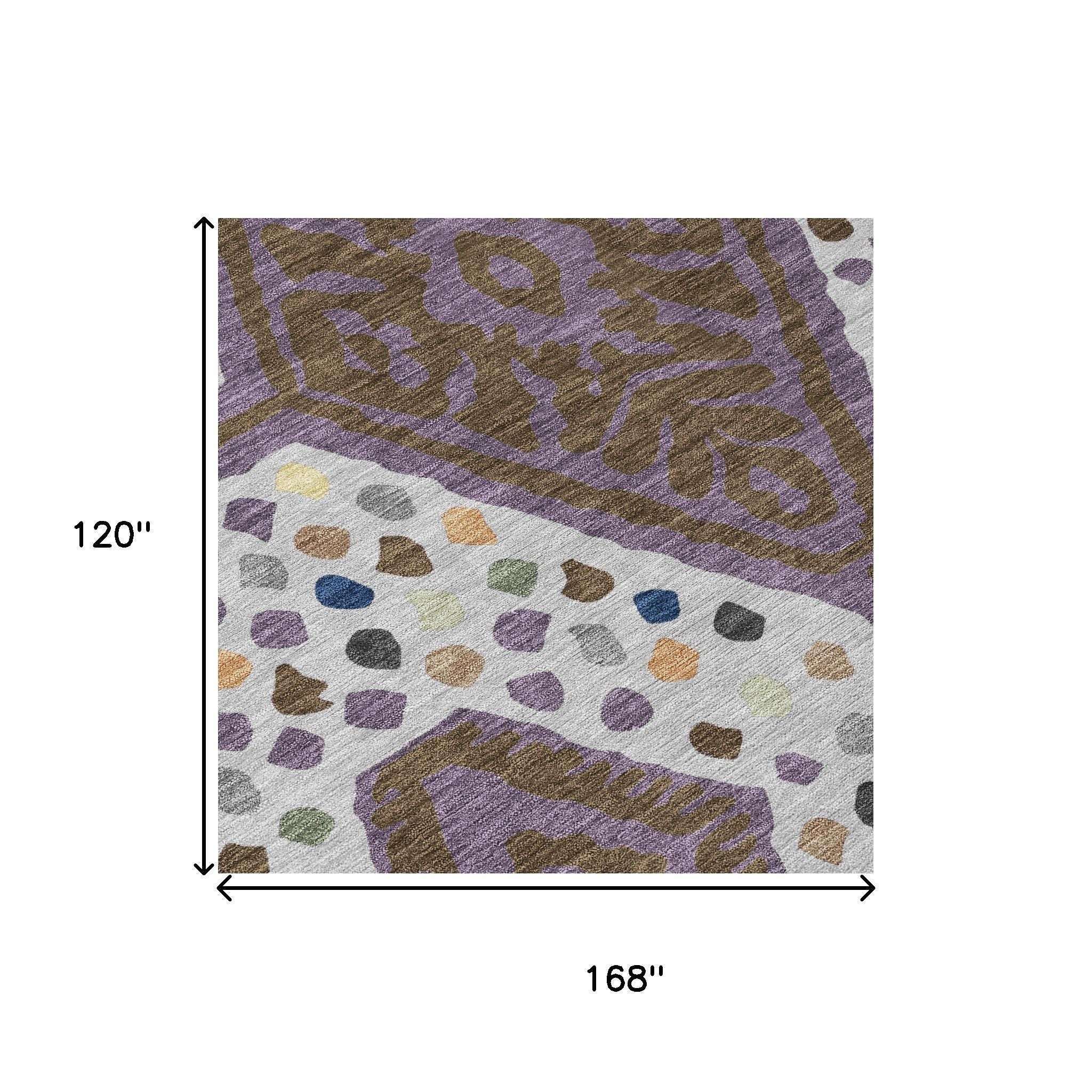 10' X 14' Plum And Eggplant Tribal Washable Indoor Outdoor Area Rug - Sports & Outdoor