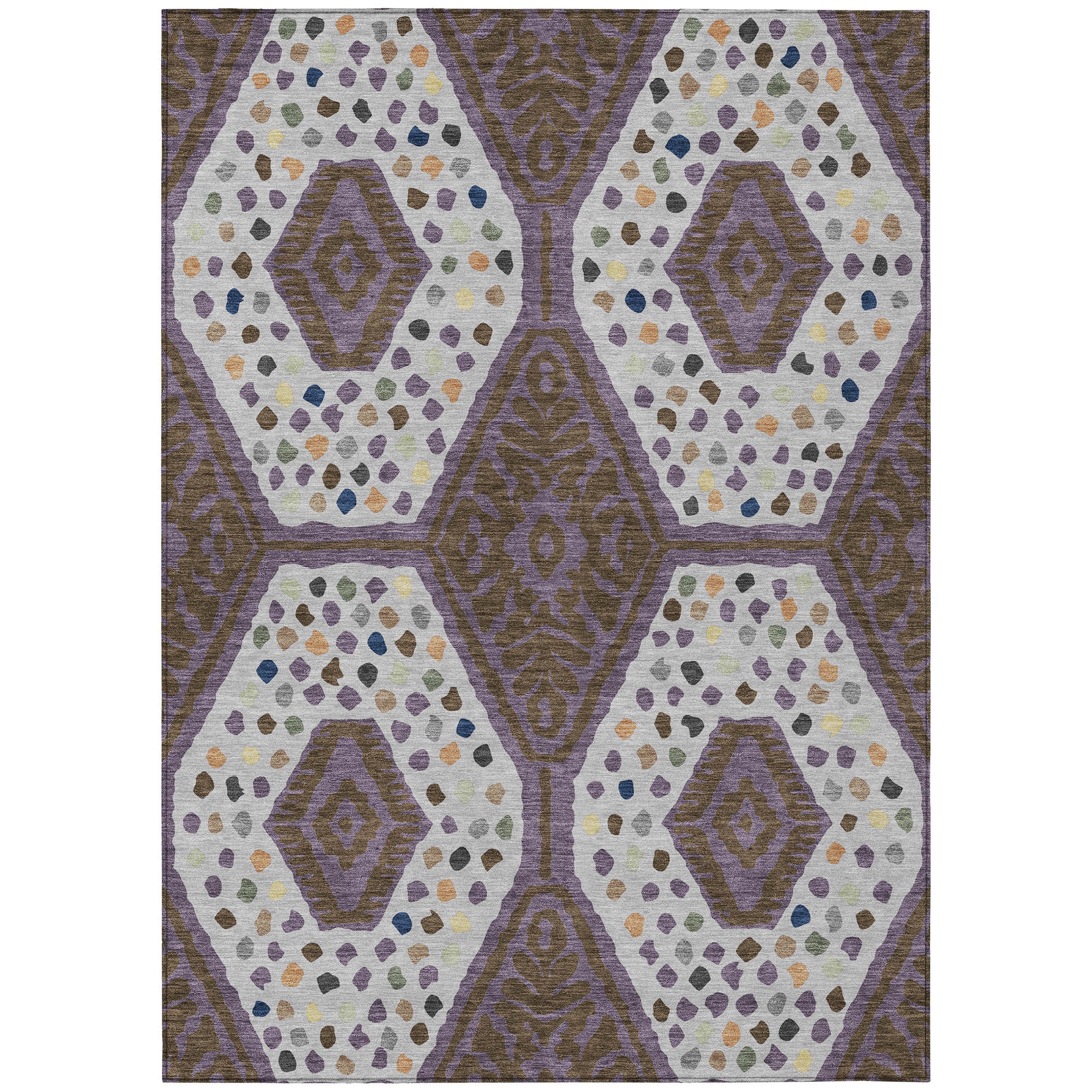 10' X 14' Plum And Eggplant Tribal Washable Indoor Outdoor Area Rug - Sports & Outdoor