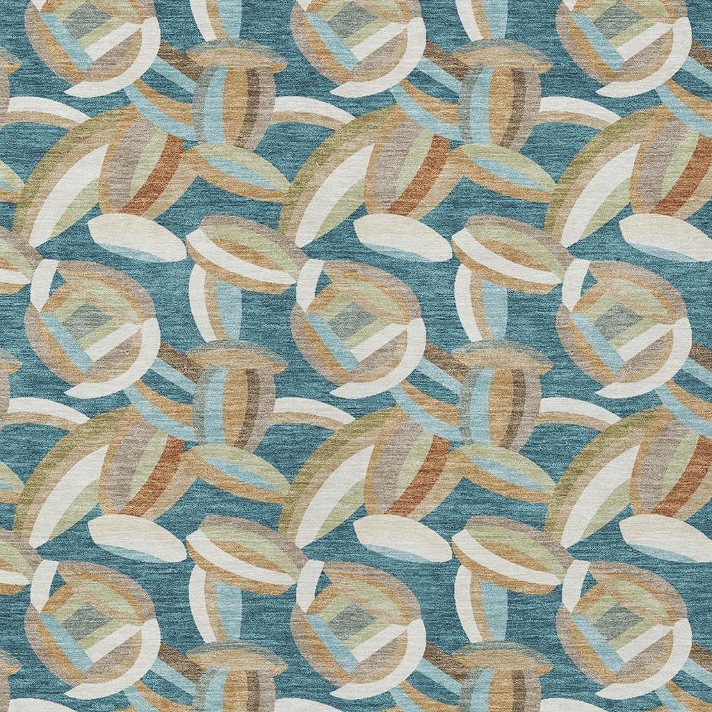 10' X 14' Teal Blue And Orange Abstract Washable Indoor Outdoor Area Rug - Sports & Outdoor