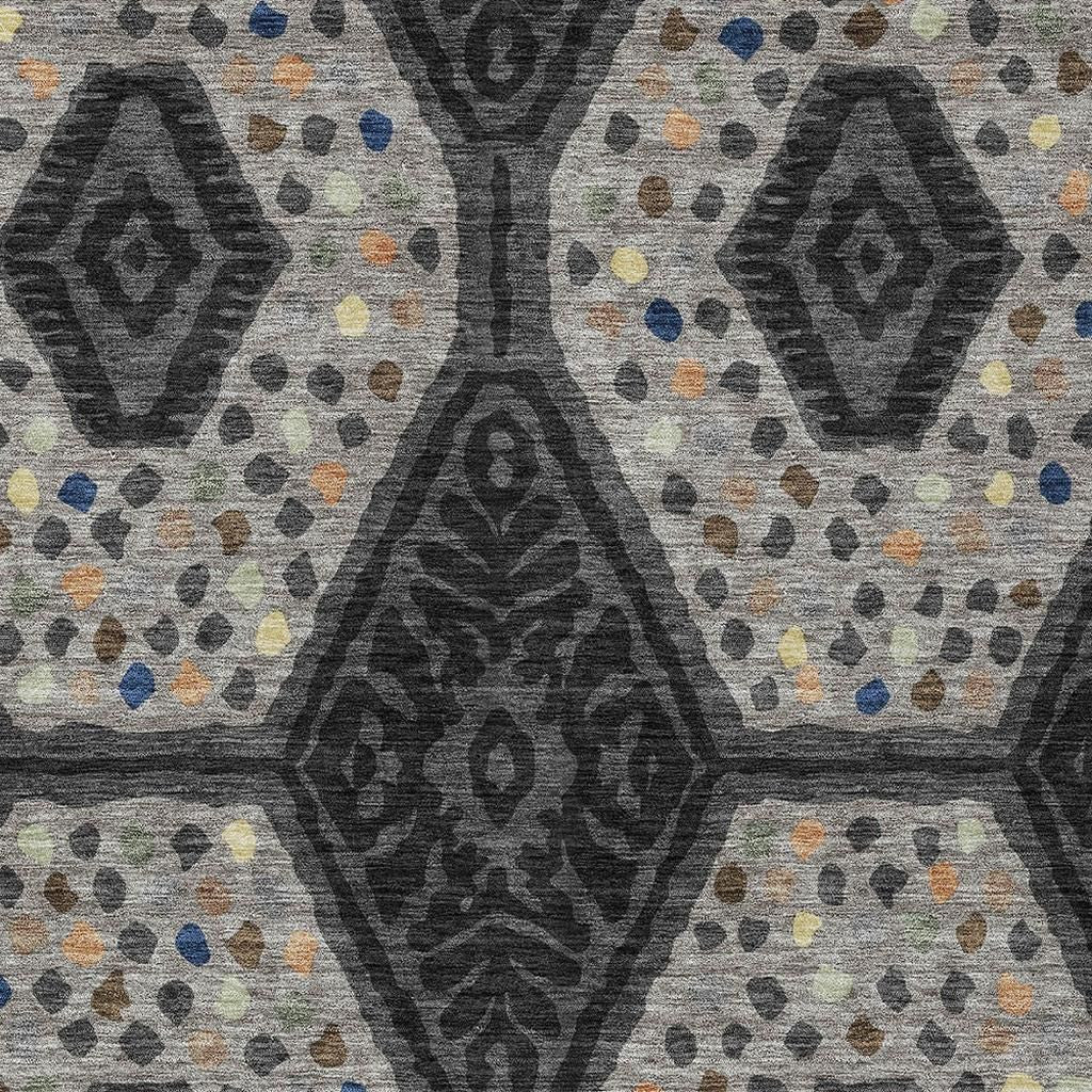10' X 14' Charcoal And Gray Tribal Washable Indoor Outdoor Area Rug - Sports & Outdoor