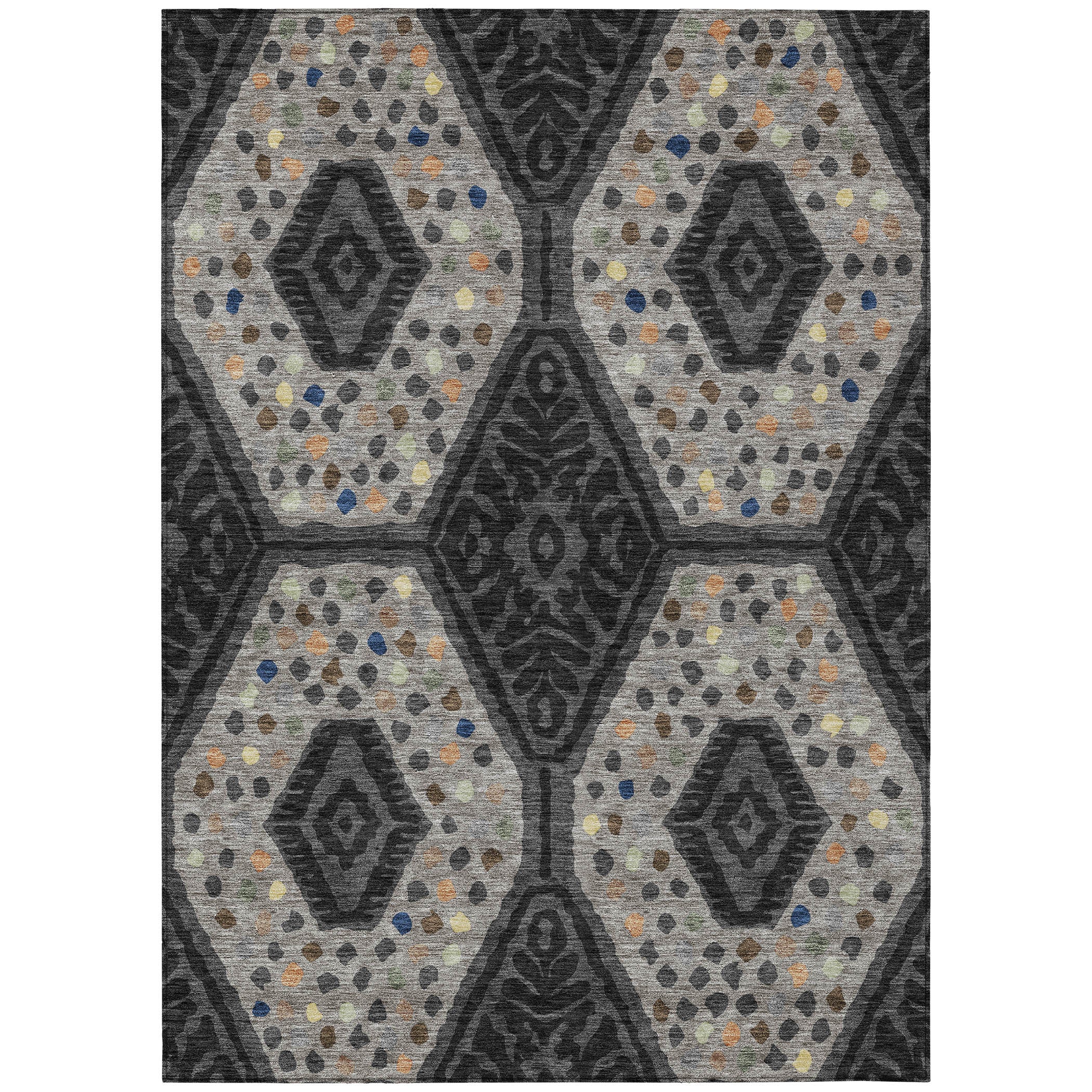 10' X 14' Charcoal And Gray Tribal Washable Indoor Outdoor Area Rug - Sports & Outdoor
