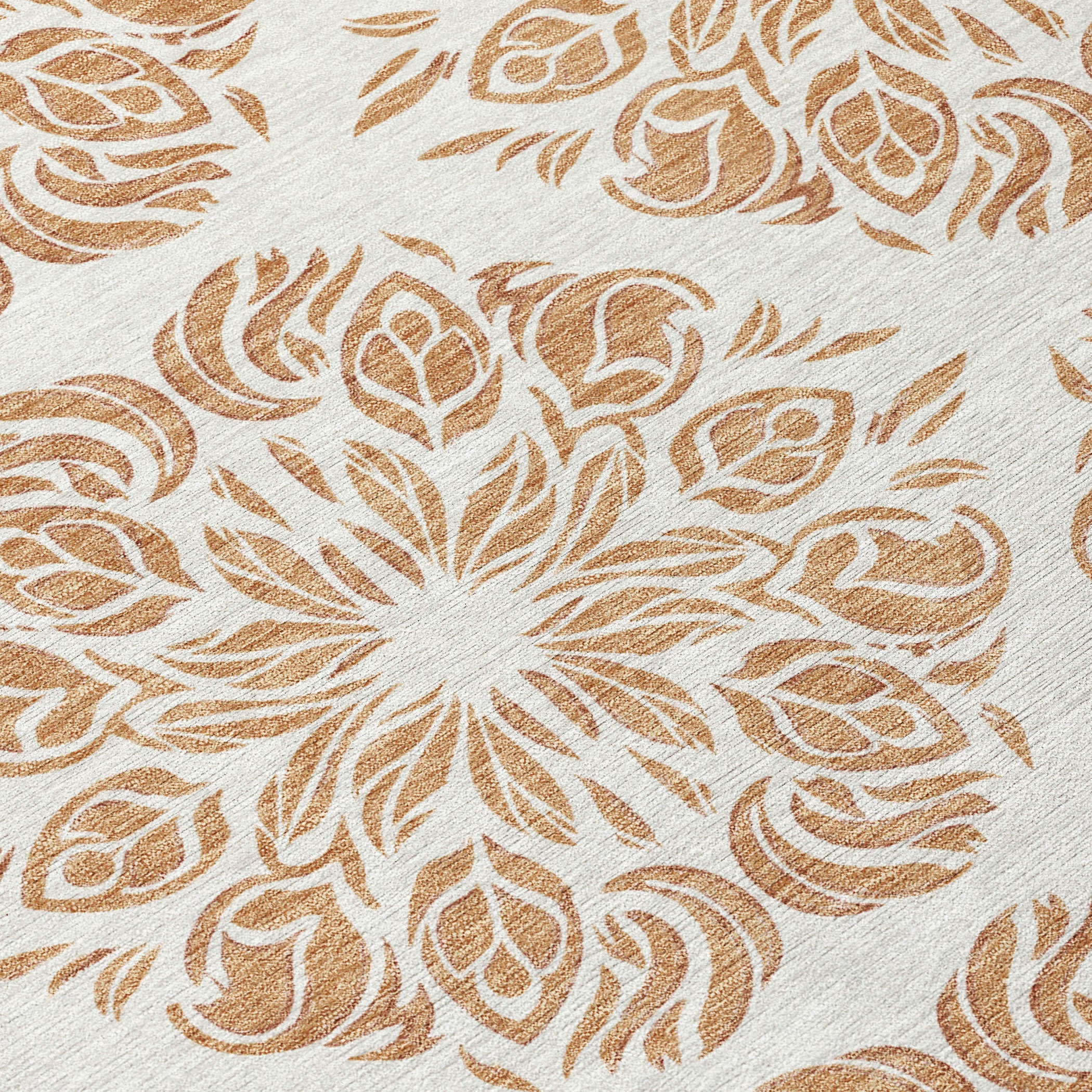 5' X 8' Copper And Ivory Damask Washable Indoor Outdoor Area Rug - Sports & Outdoor