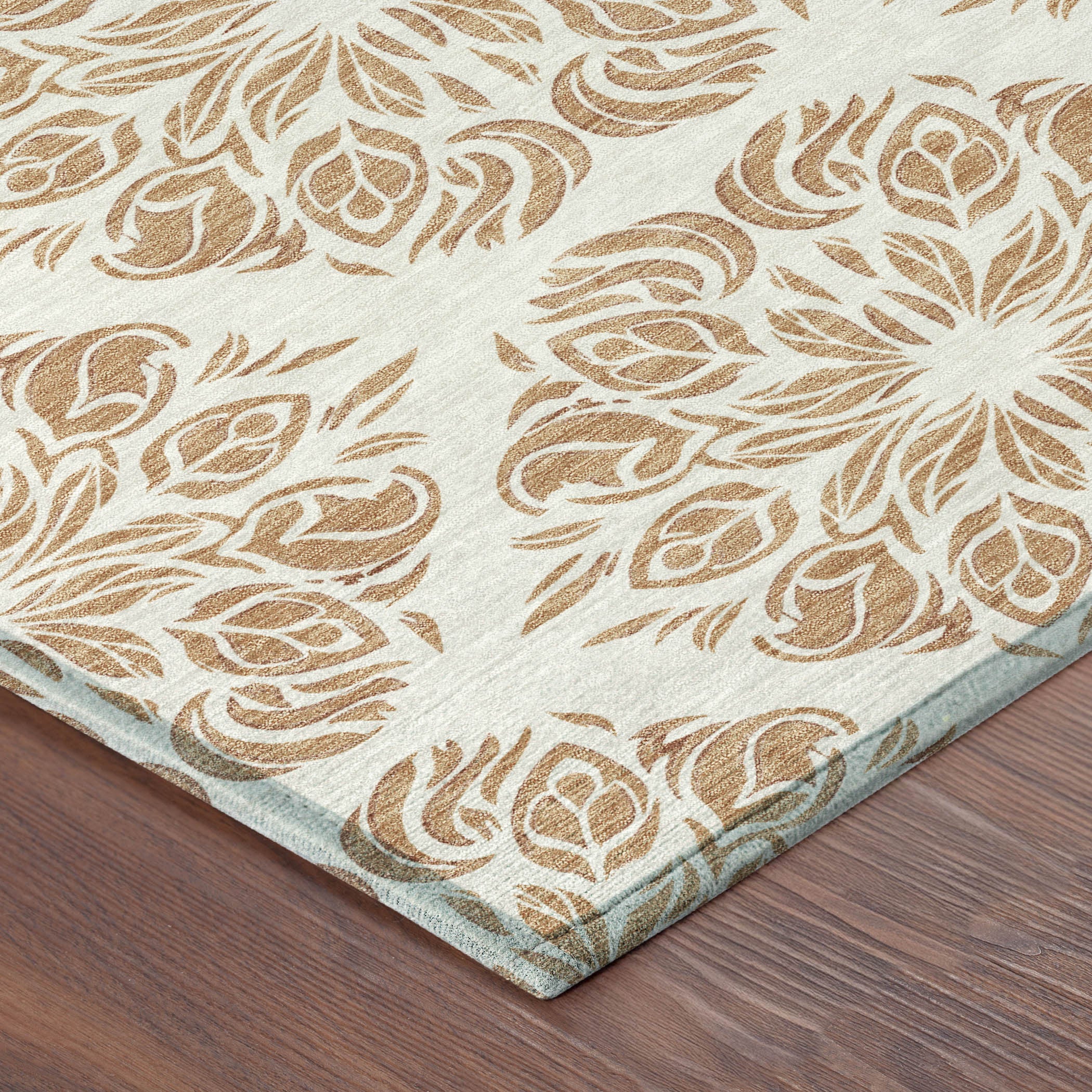 5' X 8' Copper And Ivory Damask Washable Indoor Outdoor Area Rug - Sports & Outdoor
