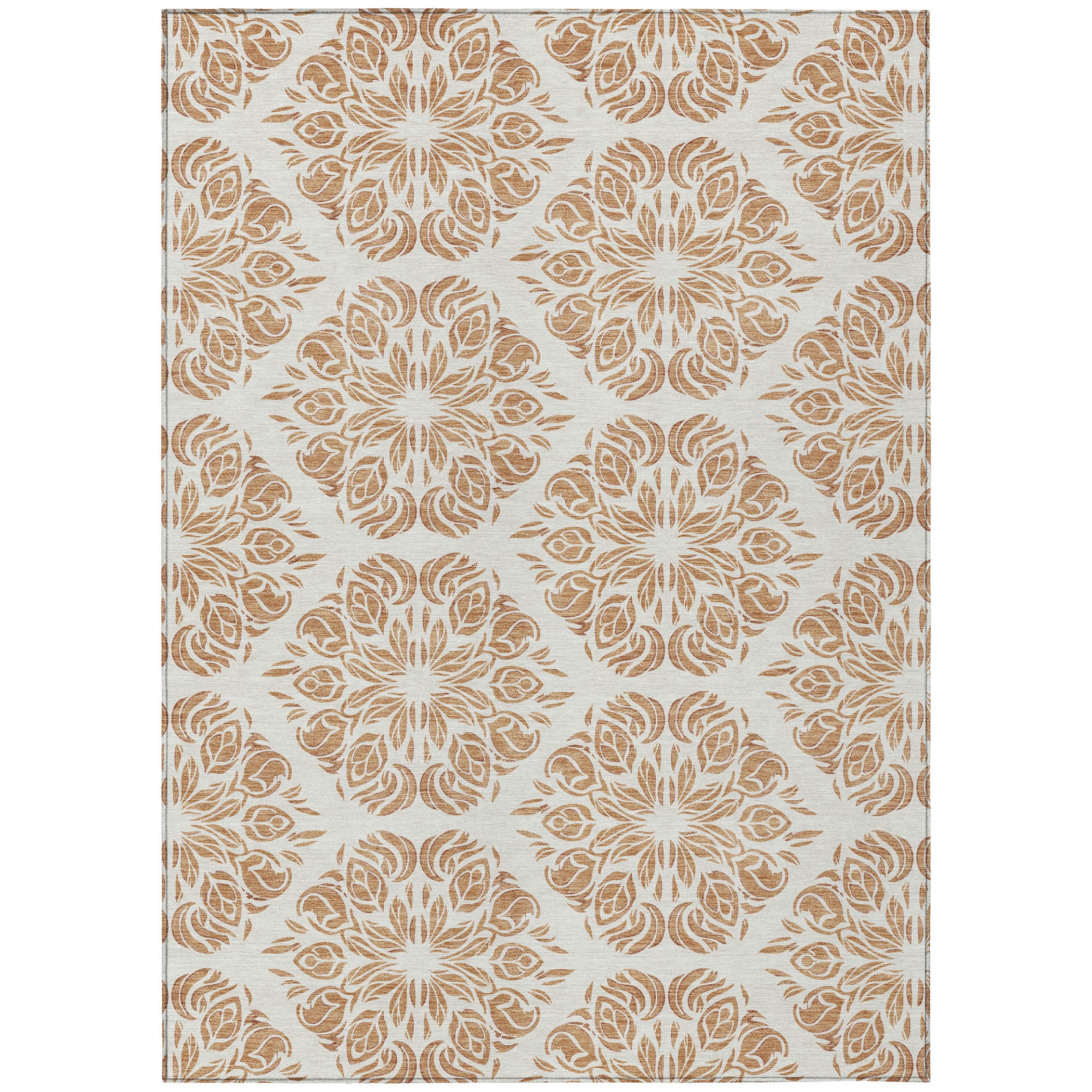 5' X 8' Copper And Ivory Damask Washable Indoor Outdoor Area Rug - Sports & Outdoor