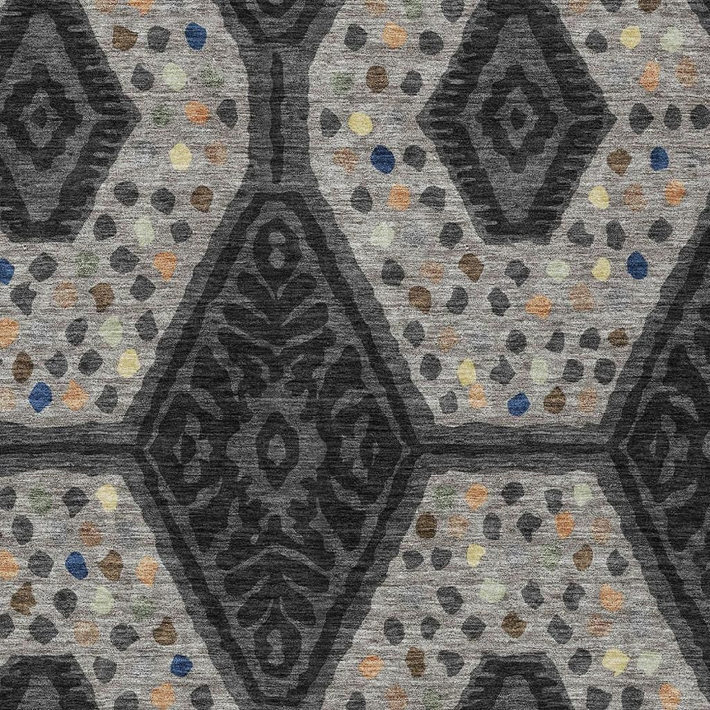 3' X 5' Charcoal And Gray Tribal Washable Indoor Outdoor Area Rug - Sports & Outdoor