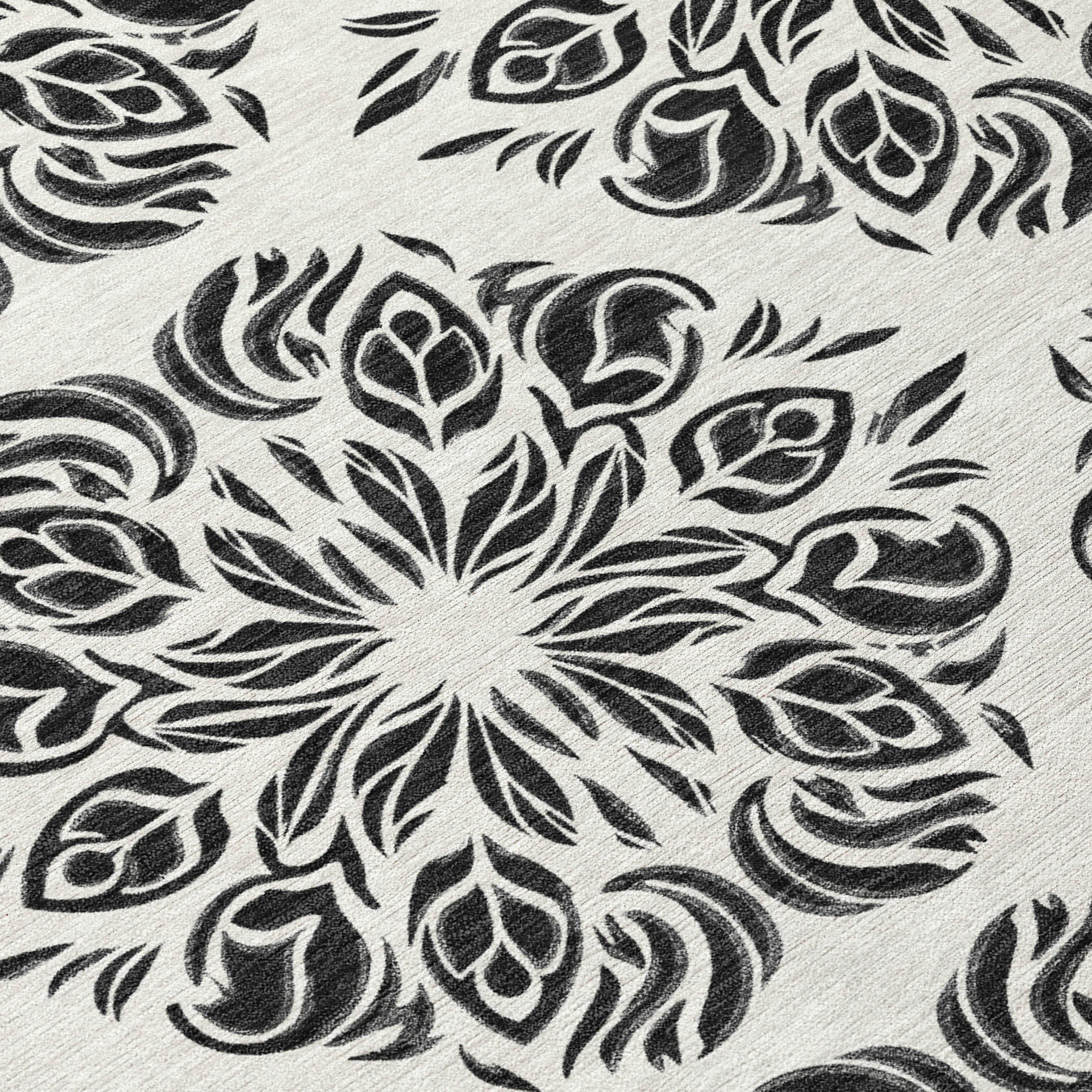 10' X 14' Ivory And Black Damask Washable Indoor Outdoor Area Rug - Sports & Outdoor