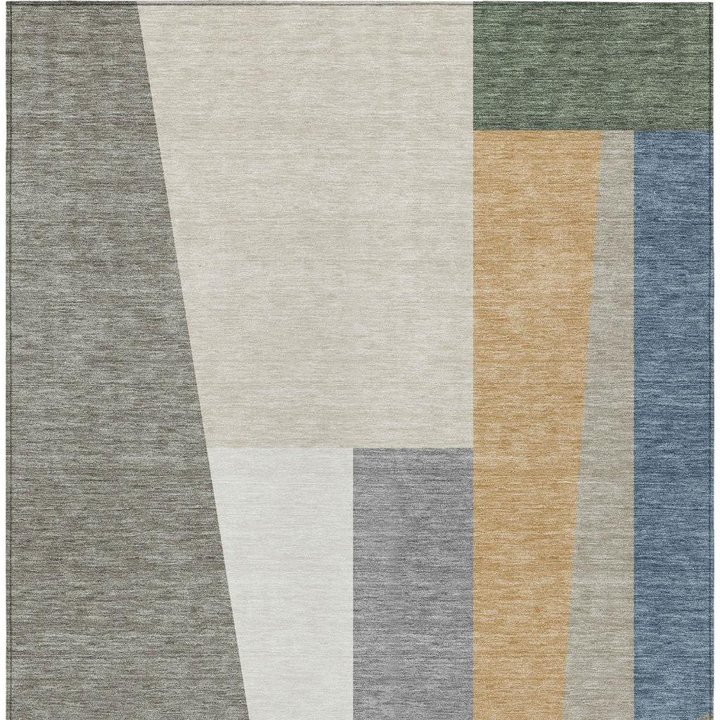 10' X 14' Taupe And Olive Green Geometric Washable Indoor Outdoor Area Rug - Sports & Outdoor