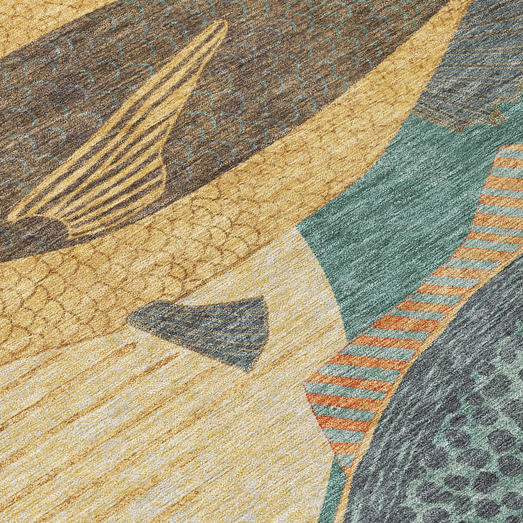 5' X 8' Teal Blue And Gold Tropical Fish Washable Indoor Outdoor Area Rug - Sports & Outdoor
