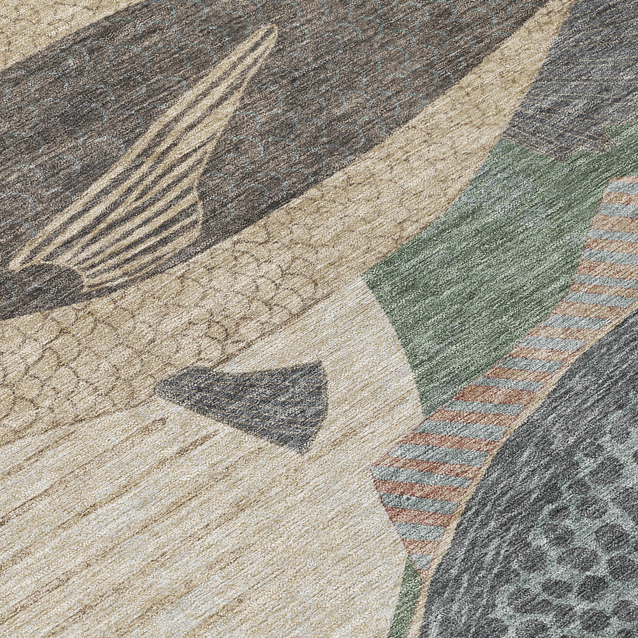 10' X 14' Green And Beige Tropical Fish Washable Indoor Outdoor Area Rug - Sports & Outdoor