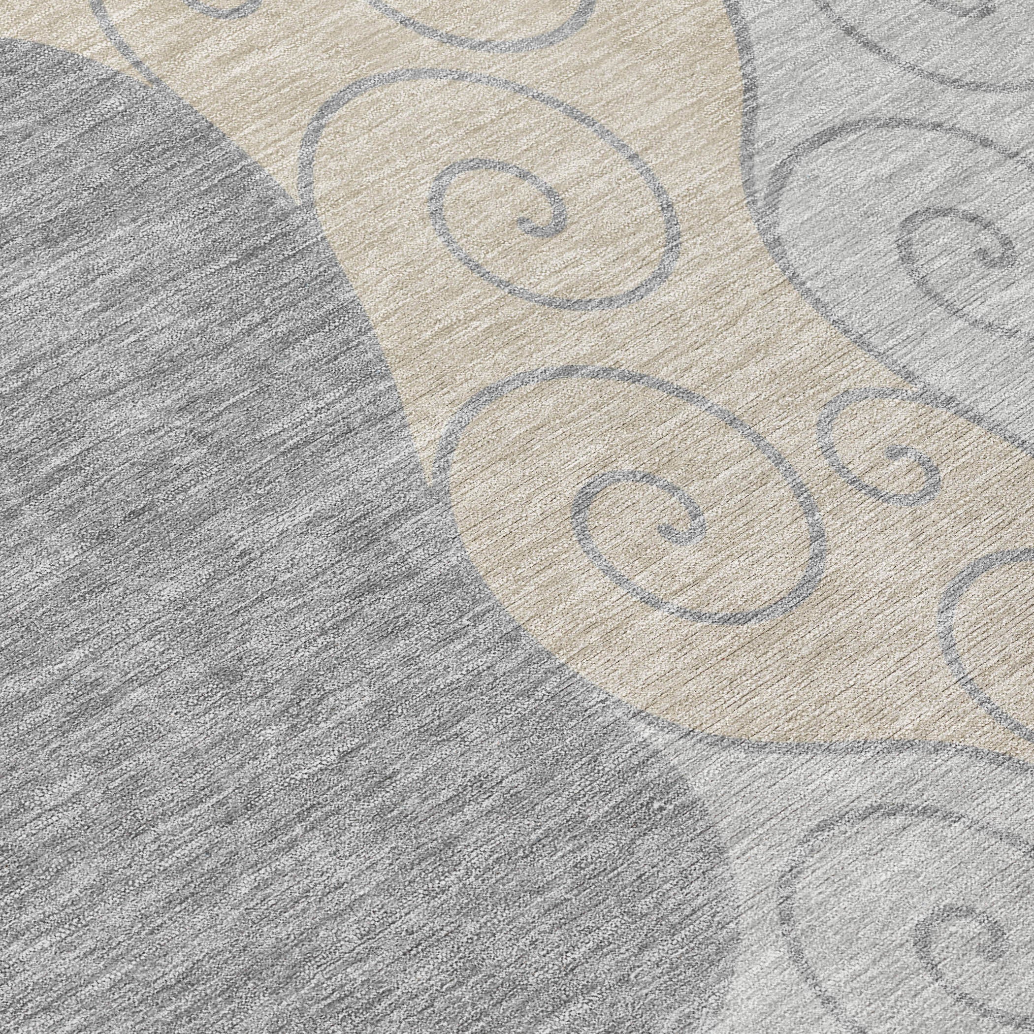 8' Silver And Beige Round Abstract Washable Indoor Outdoor Area Rug - Sports & Outdoor