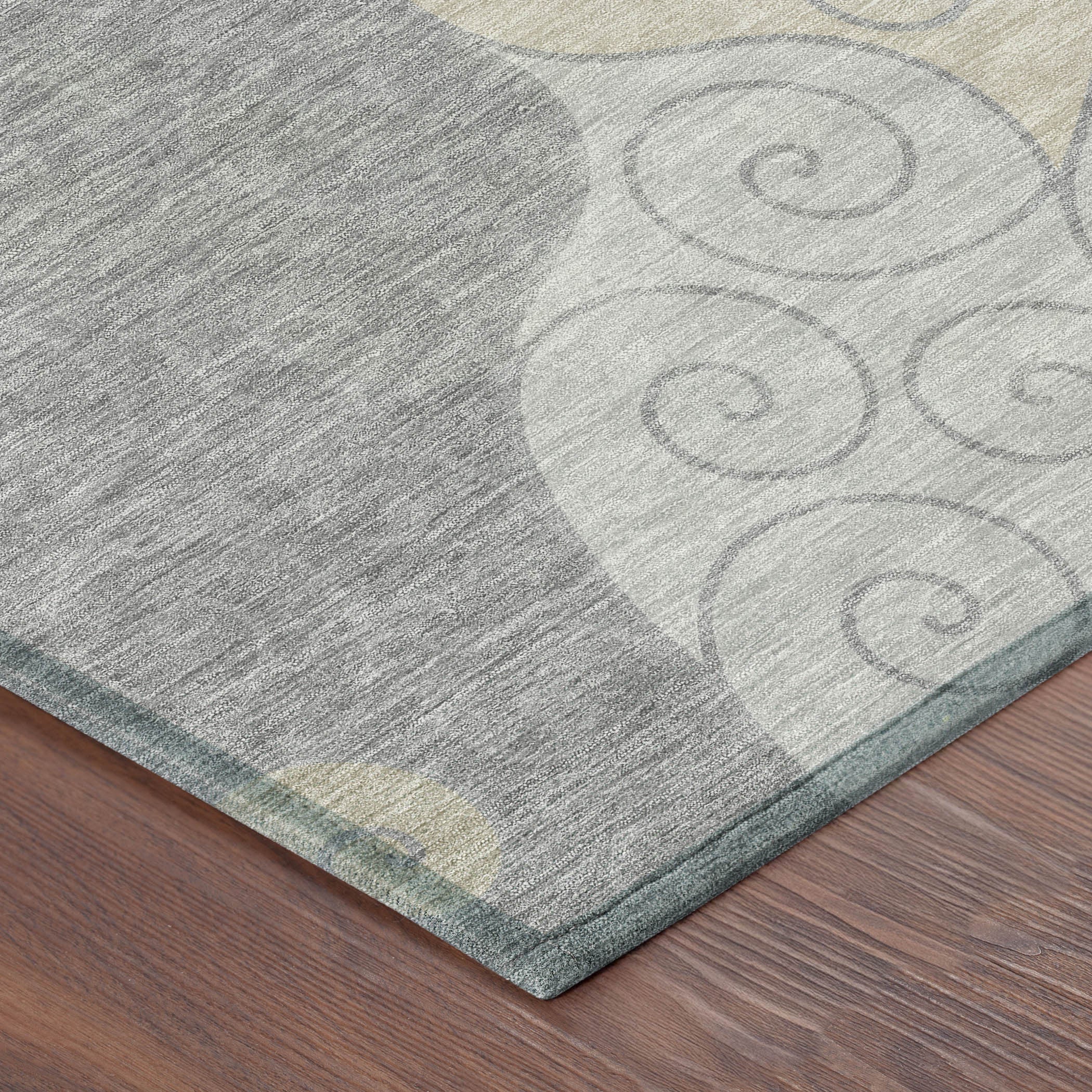 8' Silver And Beige Round Abstract Washable Indoor Outdoor Area Rug - Sports & Outdoor