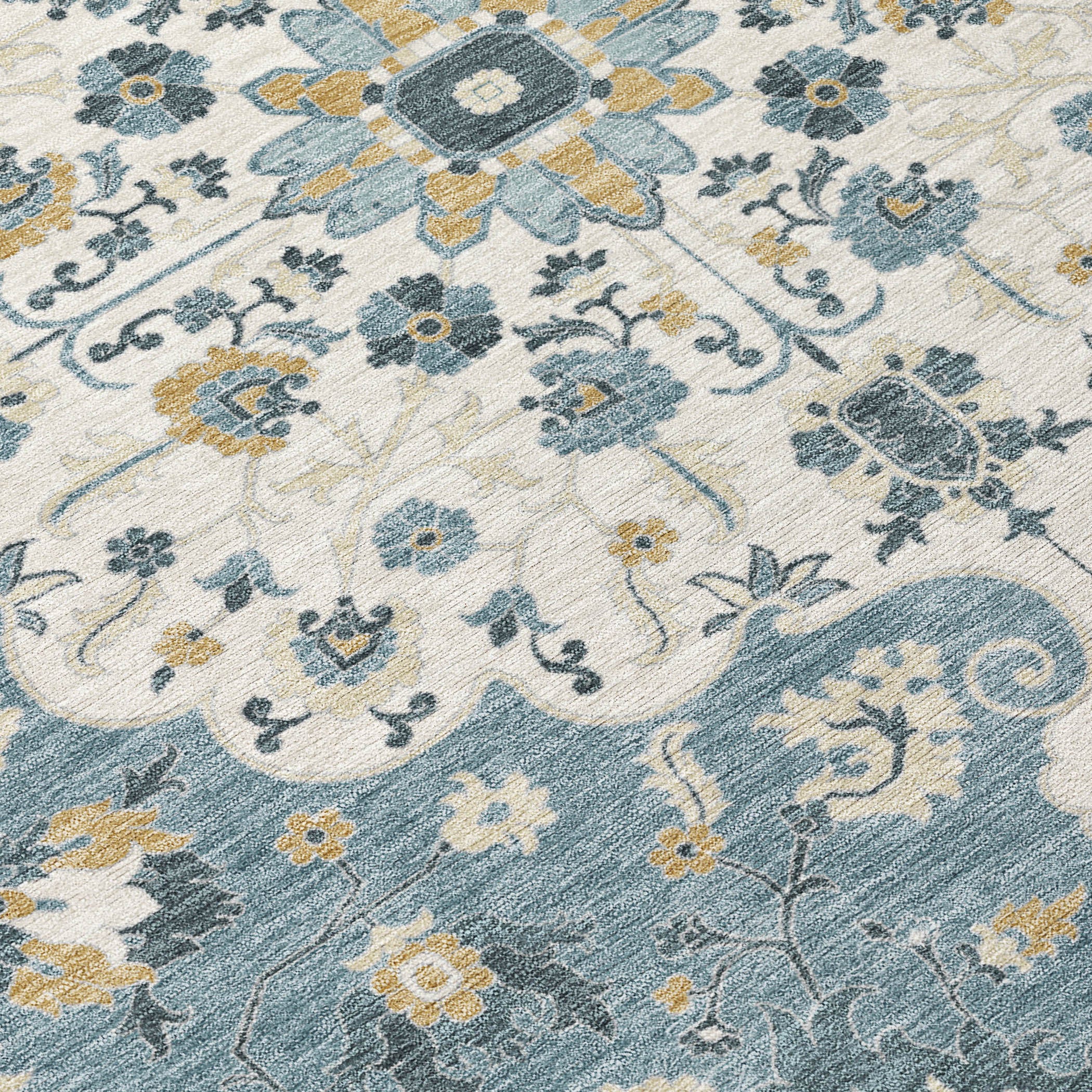 10' X 14' Ivory And Denim Blue Floral Medallion Washable Indoor Outdoor Area Rug - Sports & Outdoor