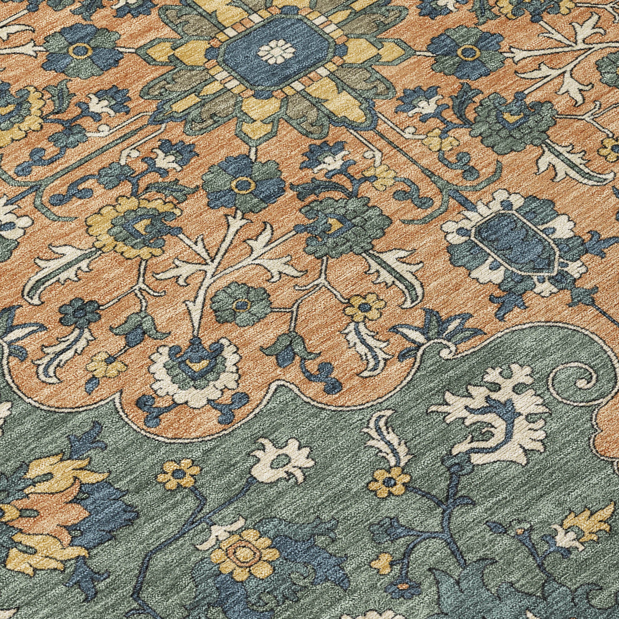 5' X 8' Copper And Sage Floral Medallion Washable Indoor Outdoor Area Rug - Sports & Outdoor