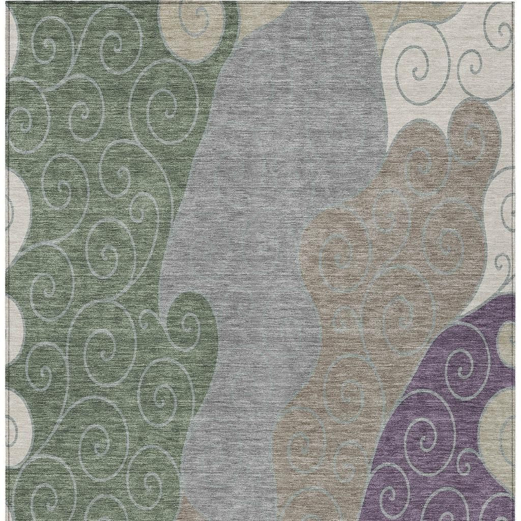 3' X 5' Pewter And Taupe Abstract Washable Indoor Outdoor Area Rug - Sports & Outdoor